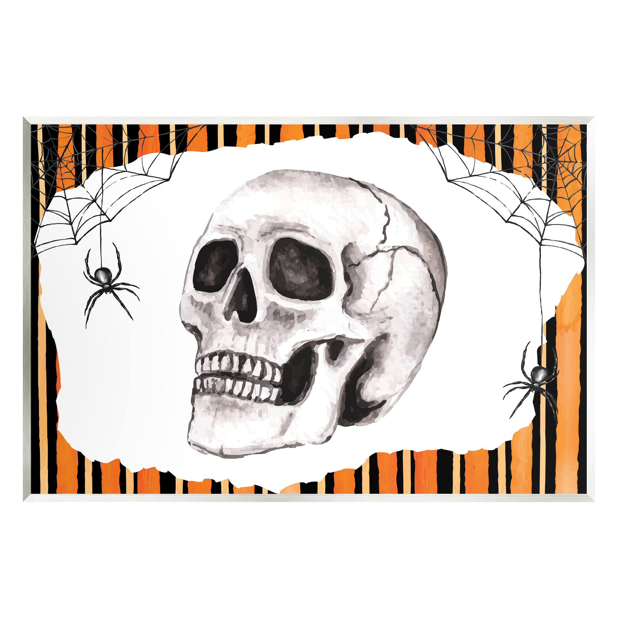 Stupell Industries Orange & Black Striped Skull Wall Plaque Art