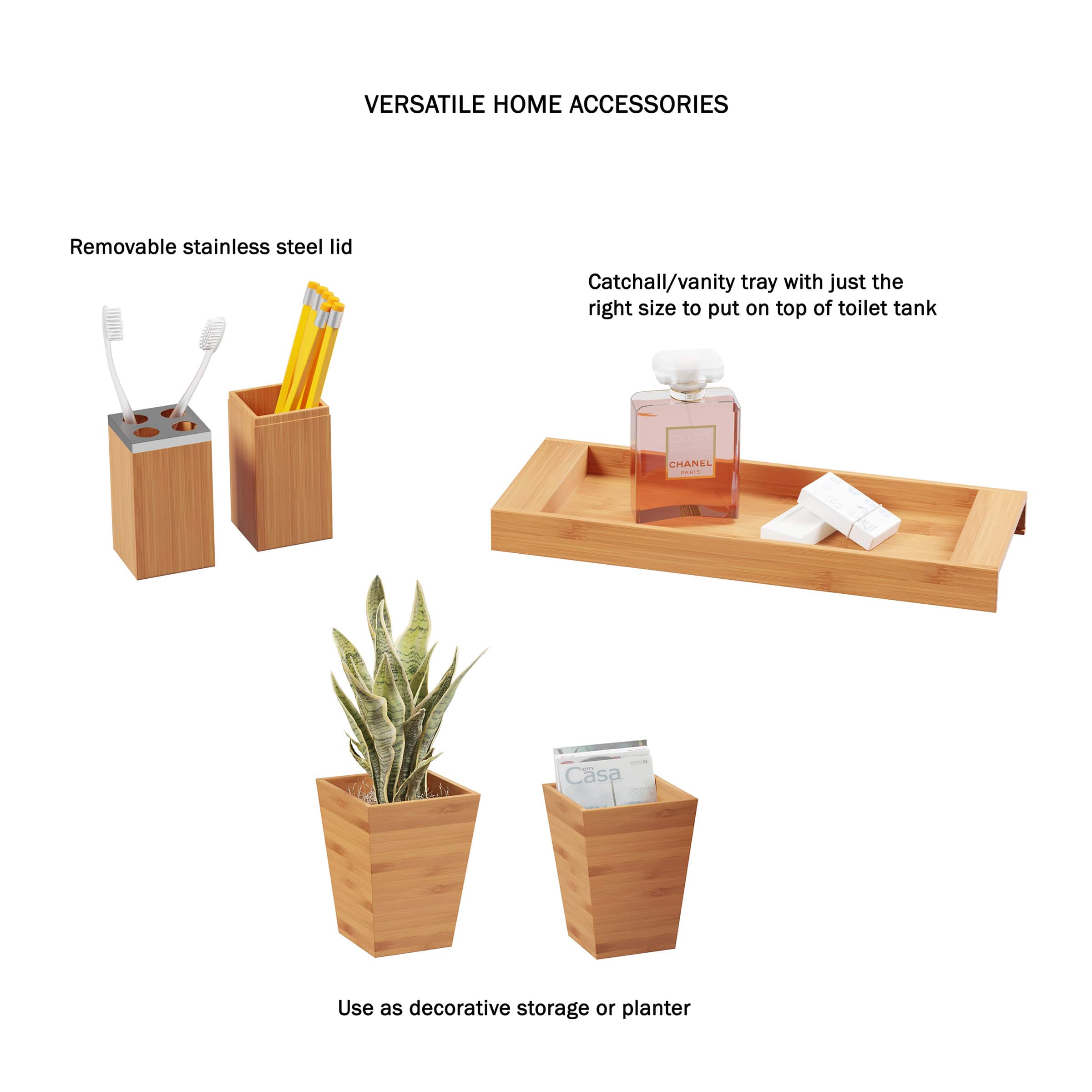 Hastings Home Bamboo Bathroom Accessories Set