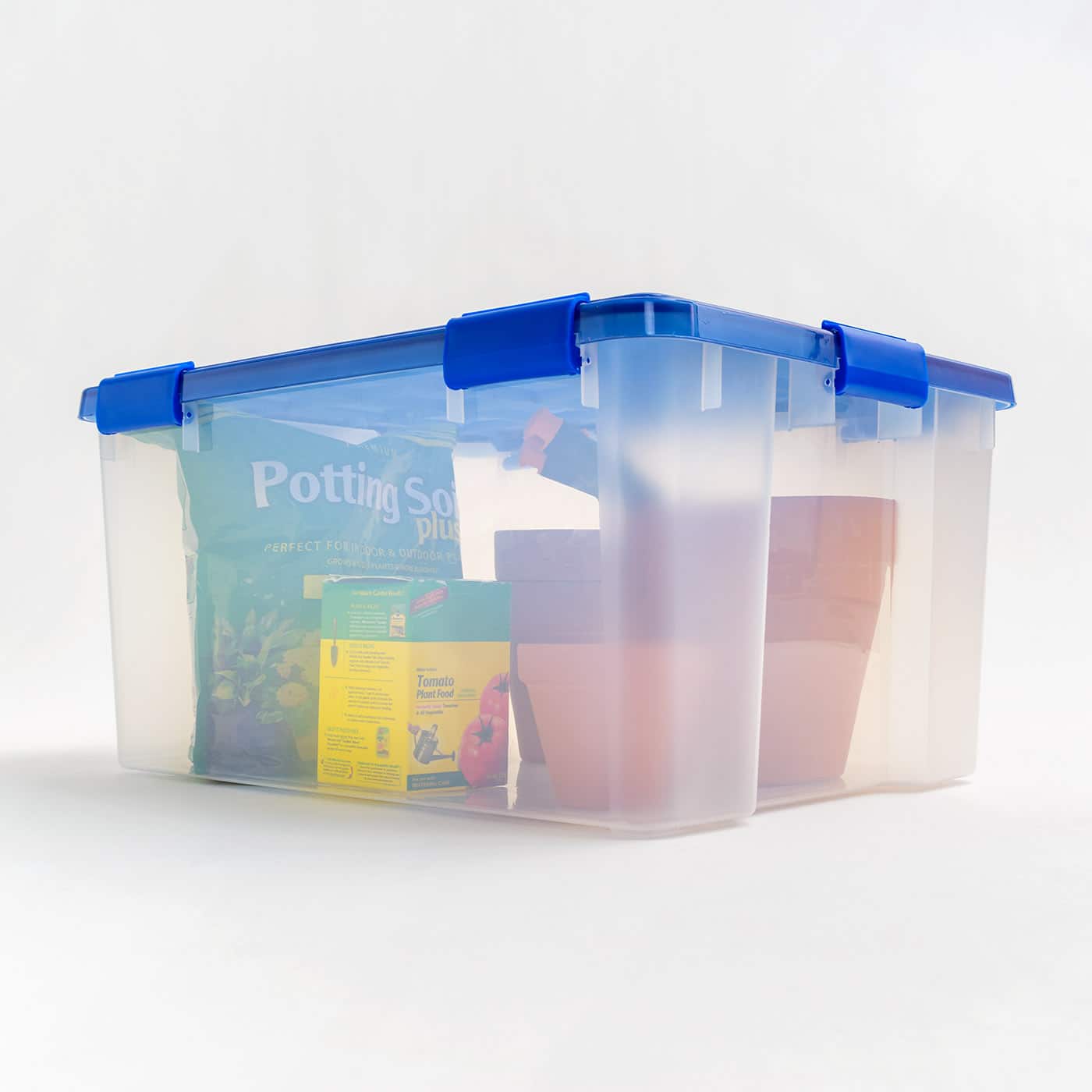 IRIS Element Resistant Clear Plastic Storage Boxes with Blue Lid
