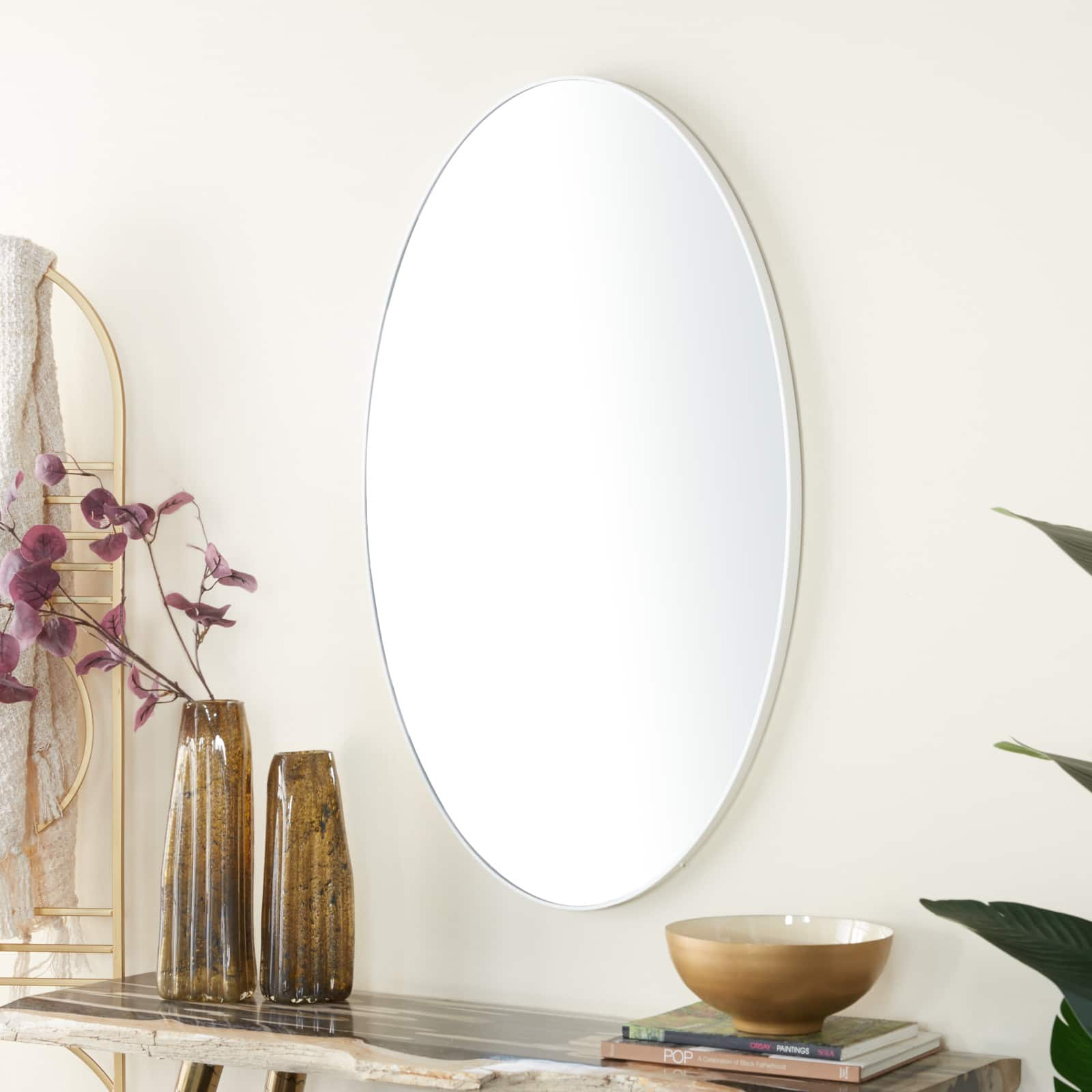 White Contemporary Wall Mirror, 24&#x22; x 1&#x22; x 40&#x22;