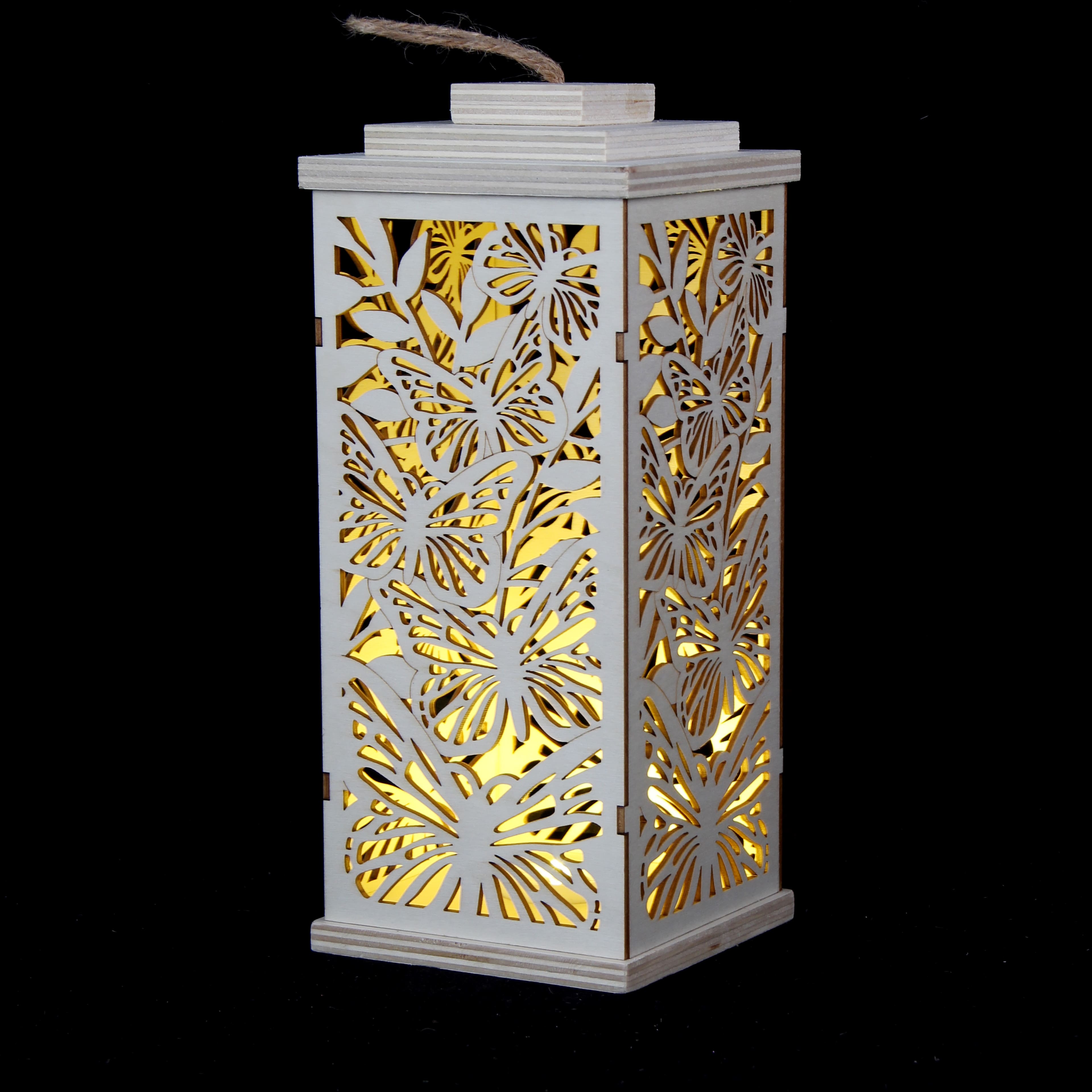 10&#x22; Butterfly DIY LED Wood Lantern D&#xE9;cor by Make Market&#xAE;