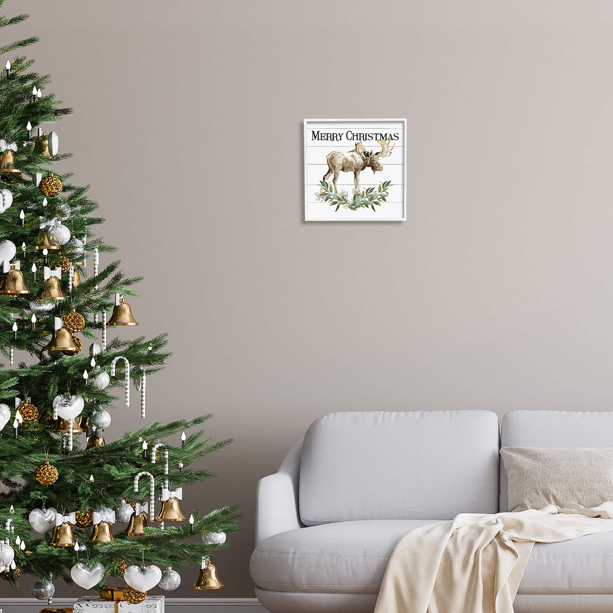 Stupell Industries Merry Christmas Moose Laurel Framed Giclee Art