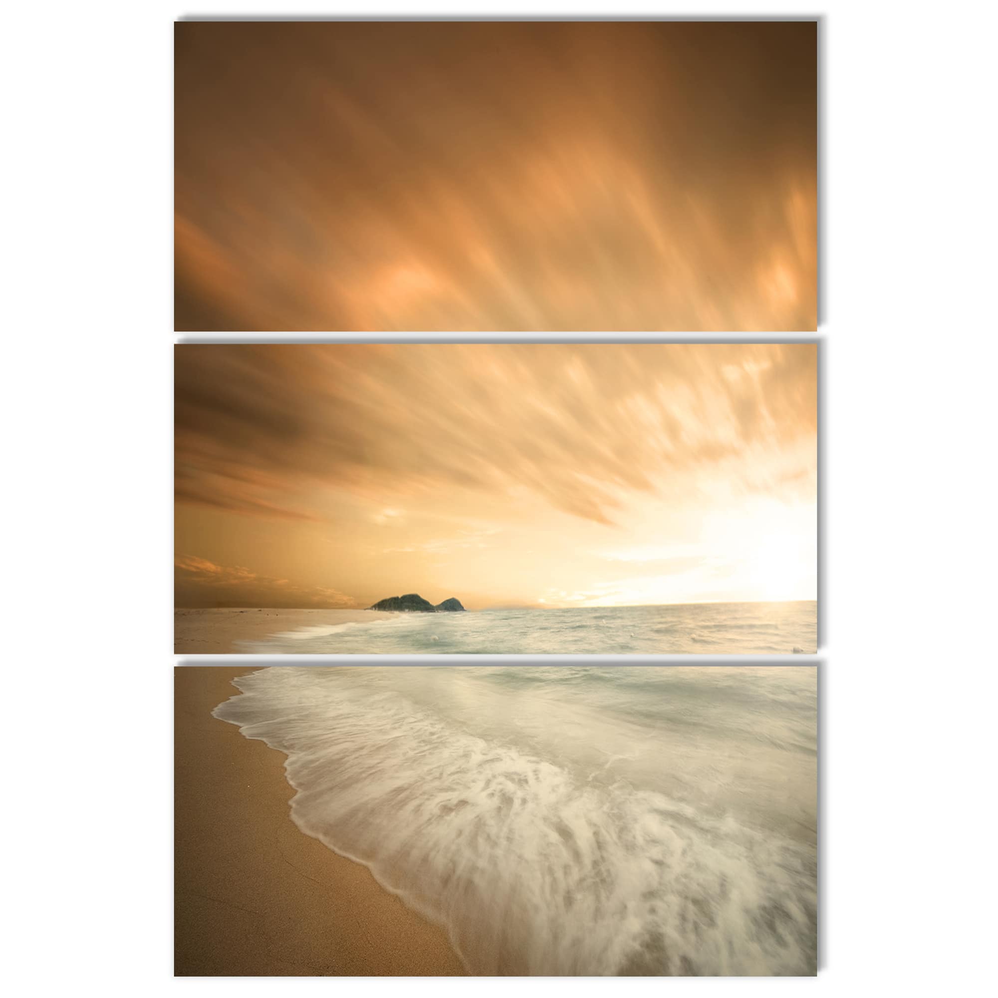 Designart - Beautiful Brown Beach at Sunset - Large Beach Canvas Wall Art