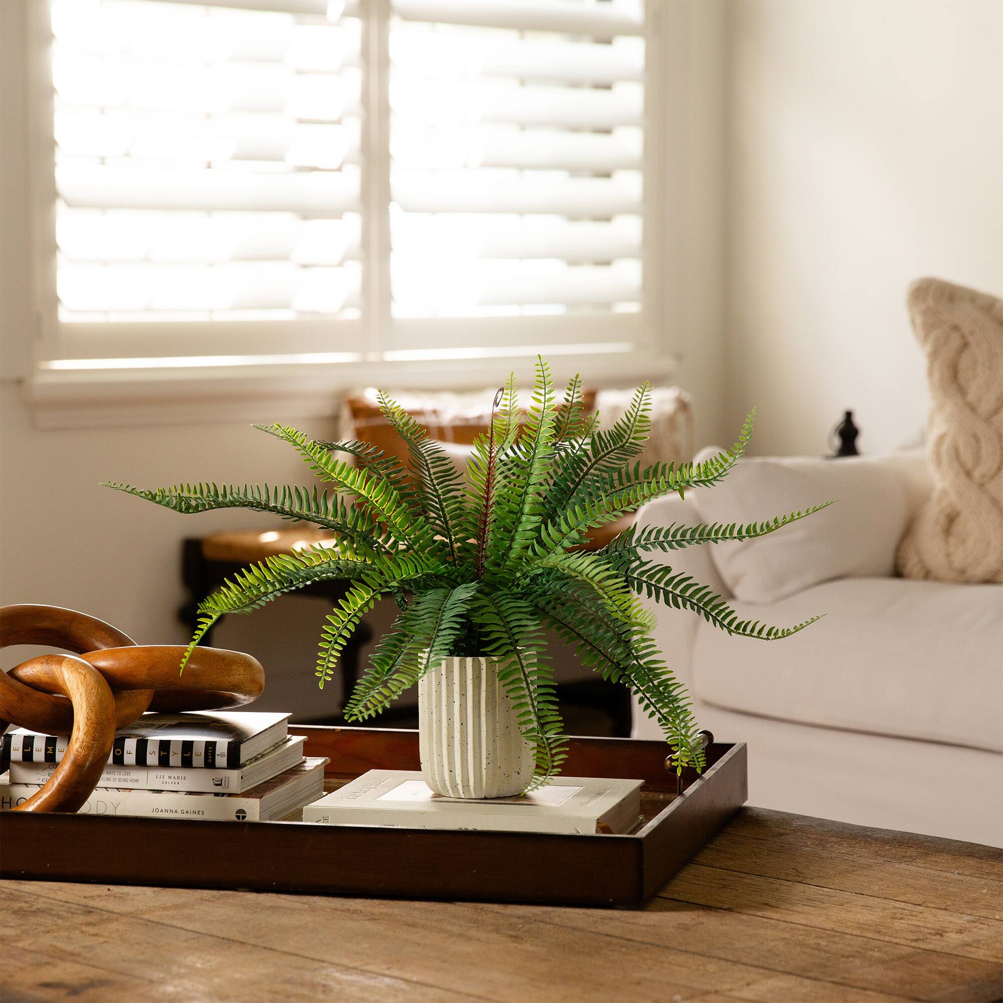 16" Artificial Boston Fern Plant in Decorative Cement Planter