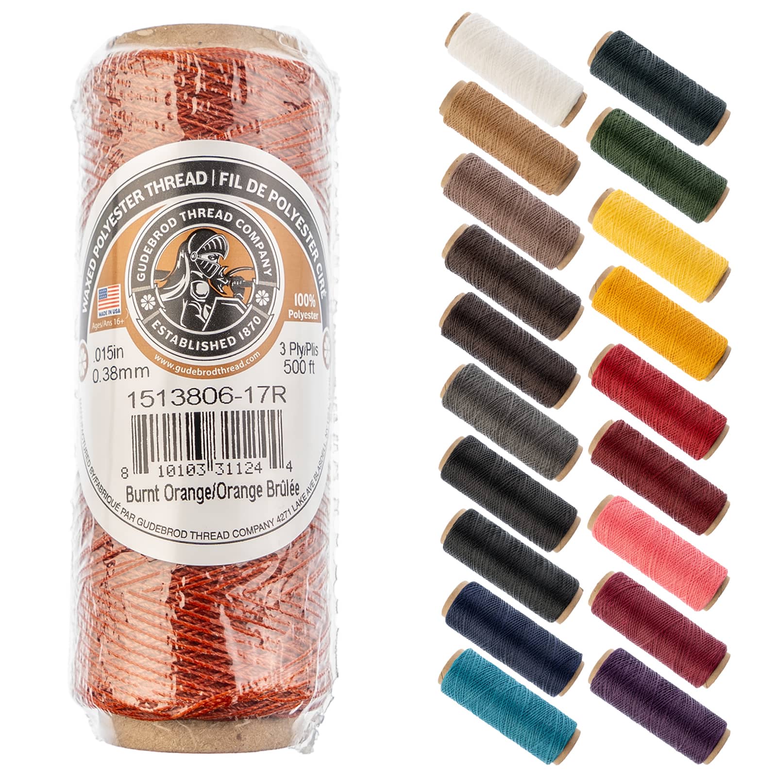 Gudebrod 0.015" 3 Ply Waxed Thread, 500ft.