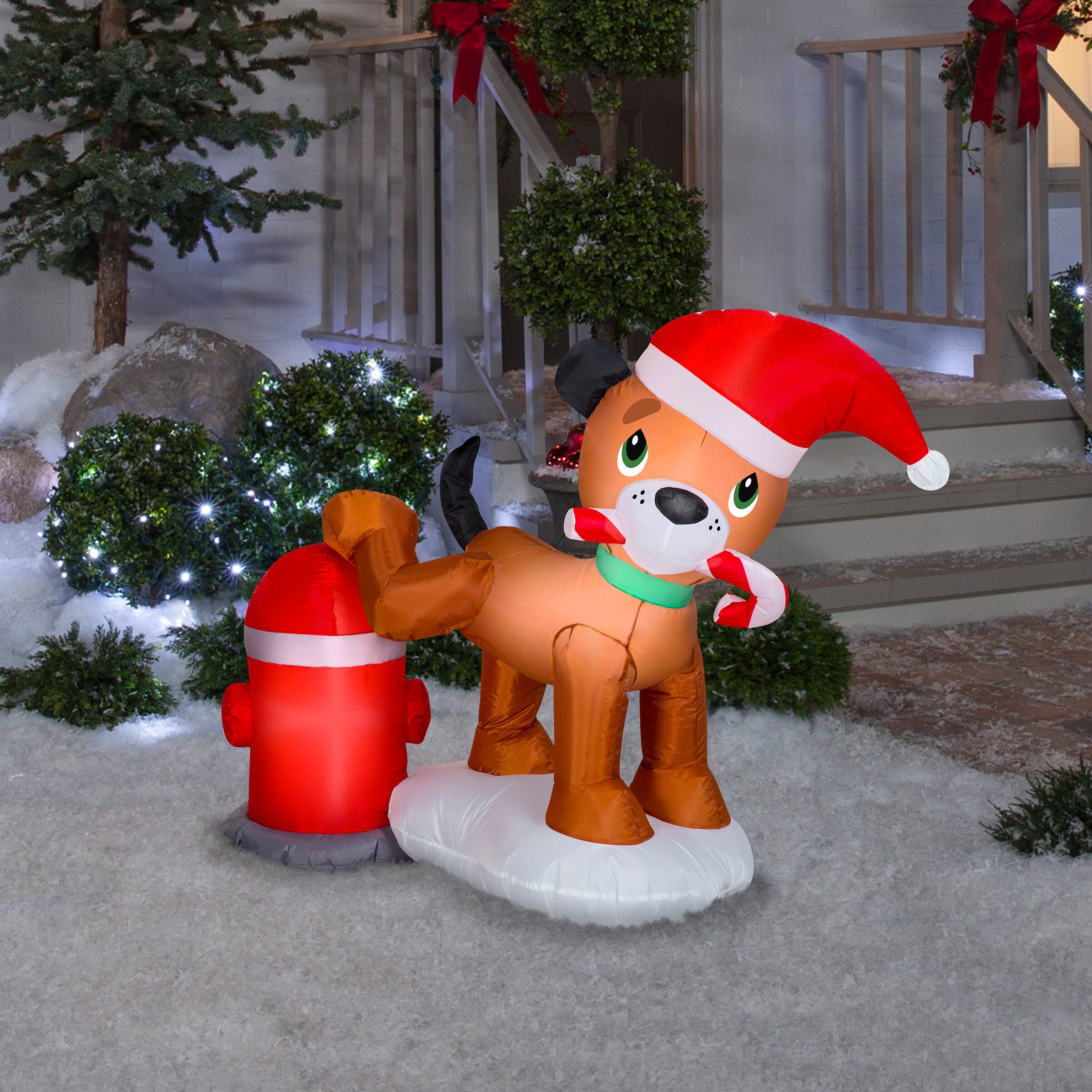 4ft. Airblown® Dog and Fire Hydrant Scene with 2 White LED Lights