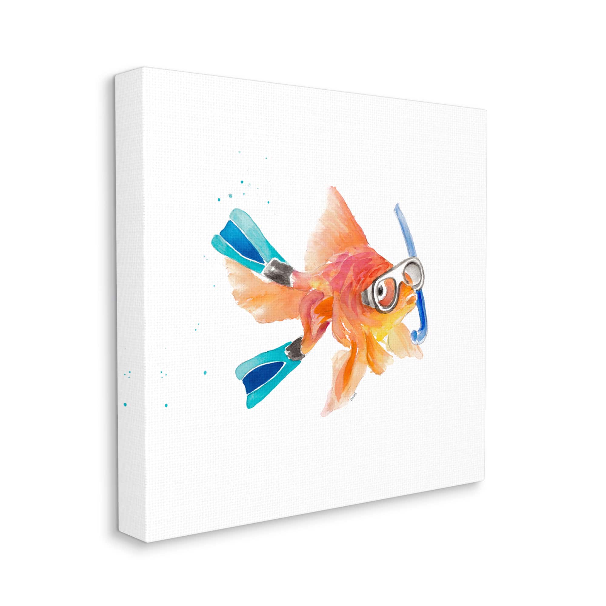 Stupell Industries Goldfish Pet Blue Snorkel Gear Funny Swimming Fish Canvas Wall Art