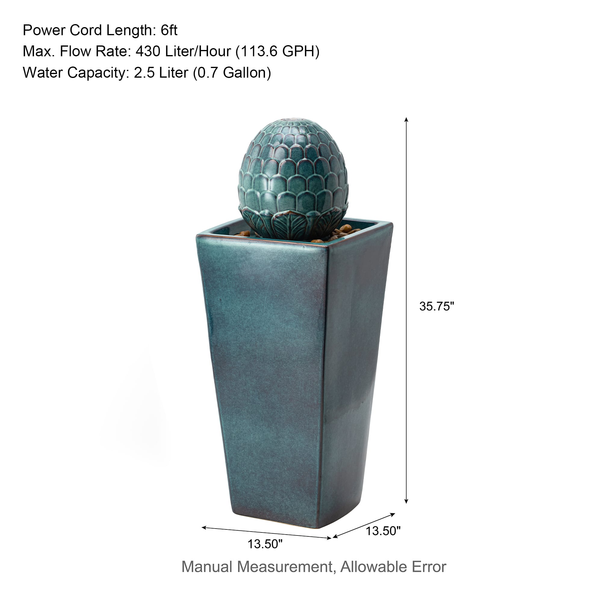 Glitzhome&#xAE; 36&#x22; LED Artichoke Pedestal Ceramic Fountain
