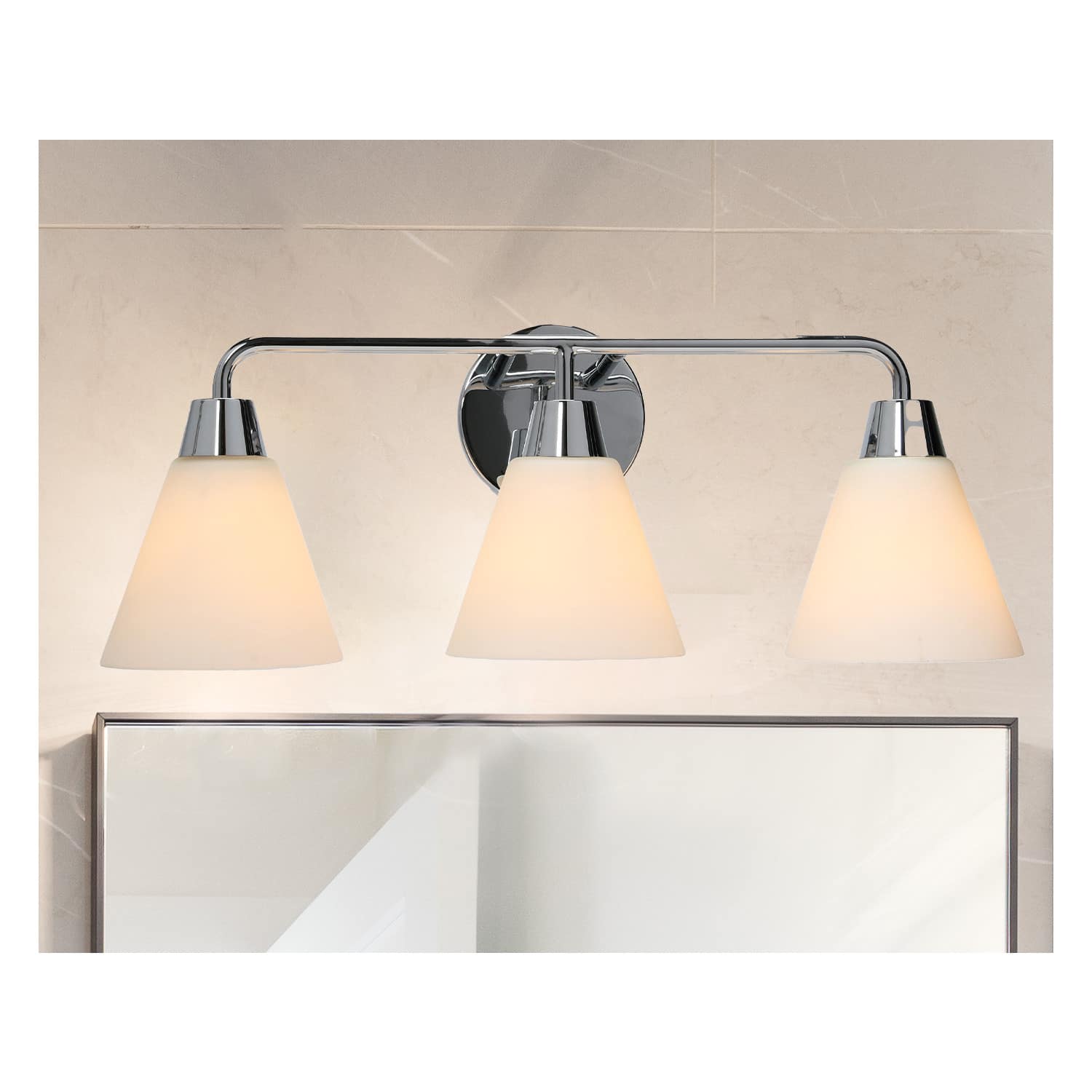Hello Honey® Robert Stevenson Lighting Brody Chrome Metal & Frosted Glass 3-Light Vanity Light