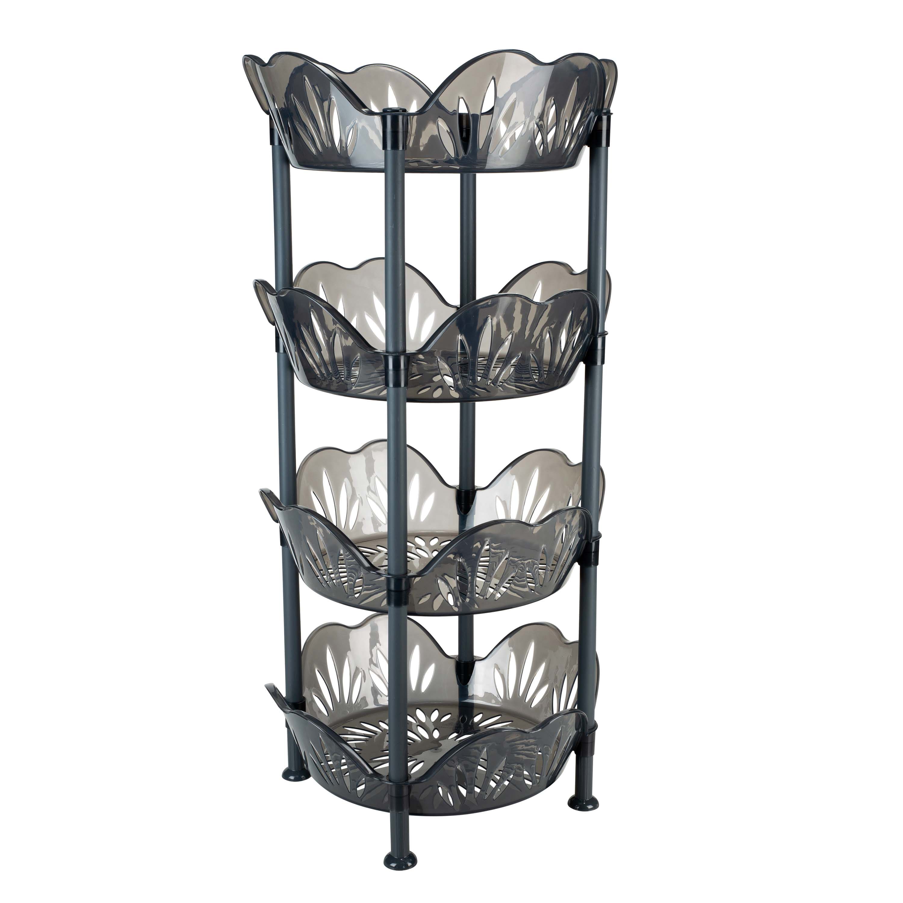 Kitchen Details Smoke Gray 4-Tier Large Basket Shelf