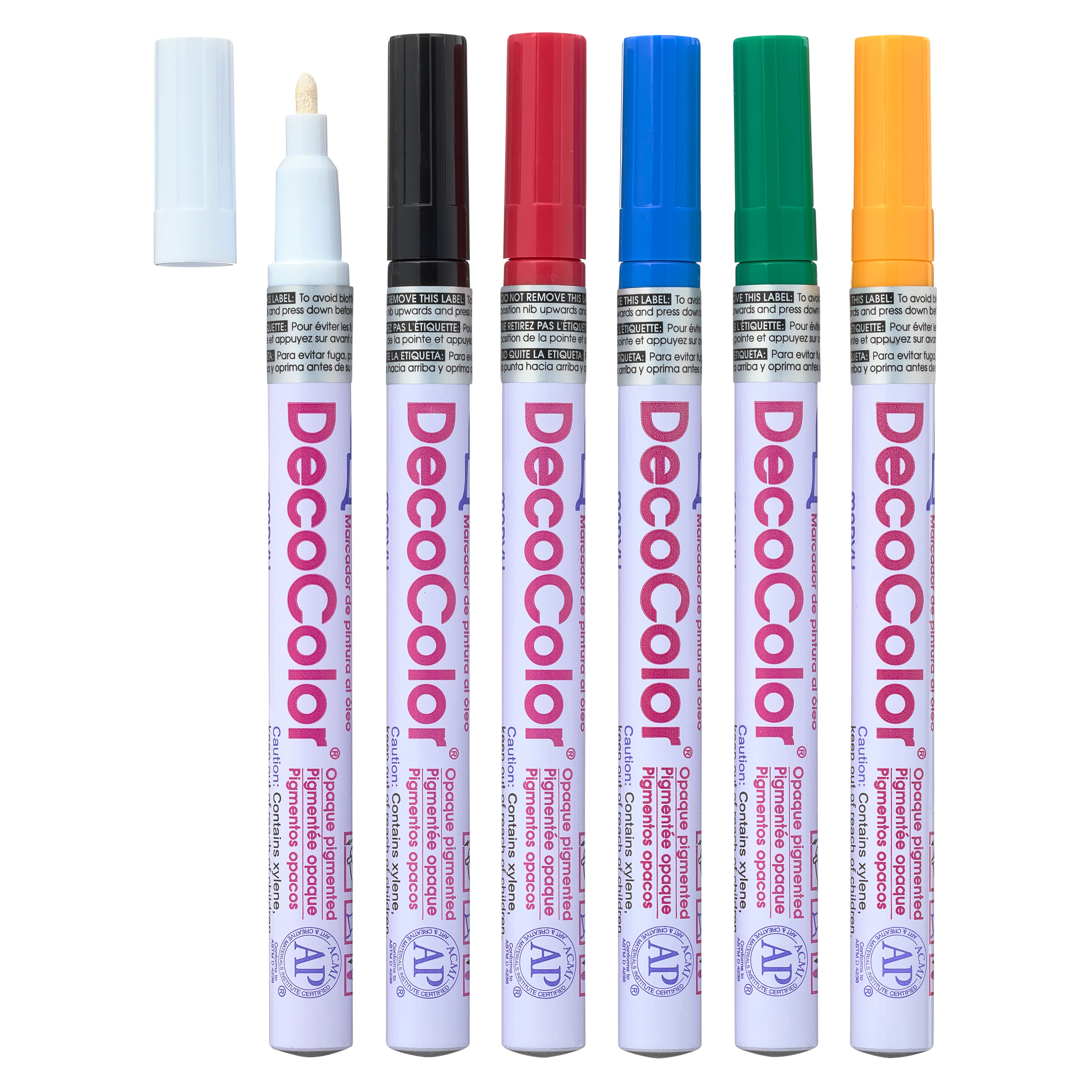 Decocolor Paint Markers - Primary Colors, Fine Tip, Set of 6