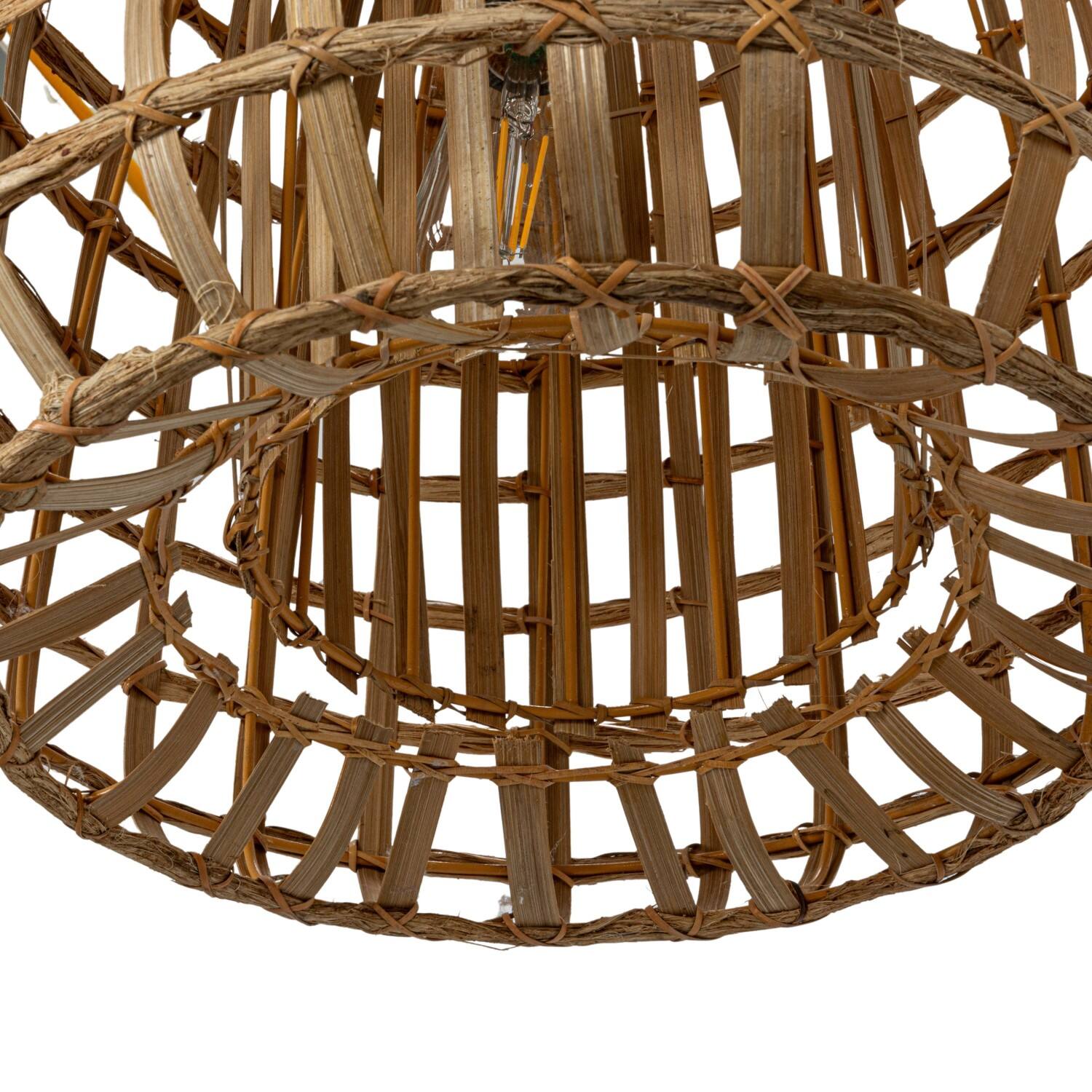 Hello Honey&#xAE; 18&#x22; Natural Round Woven Rattan &#x26; Bamboo Pendant Lamp