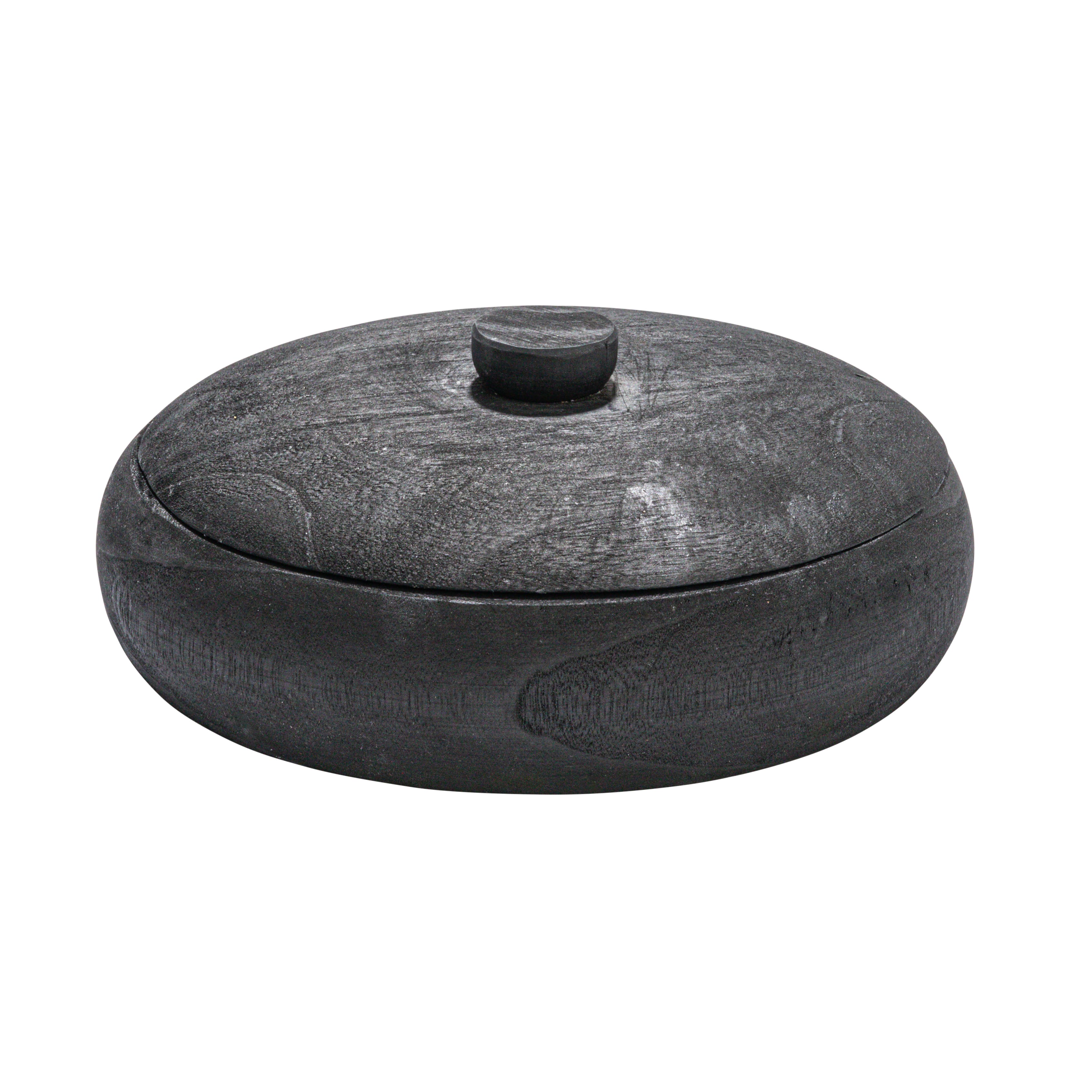 Hello Honey&#xAE; 11.5&#x22; Black Decorative Paulownia Wood Container with Lid