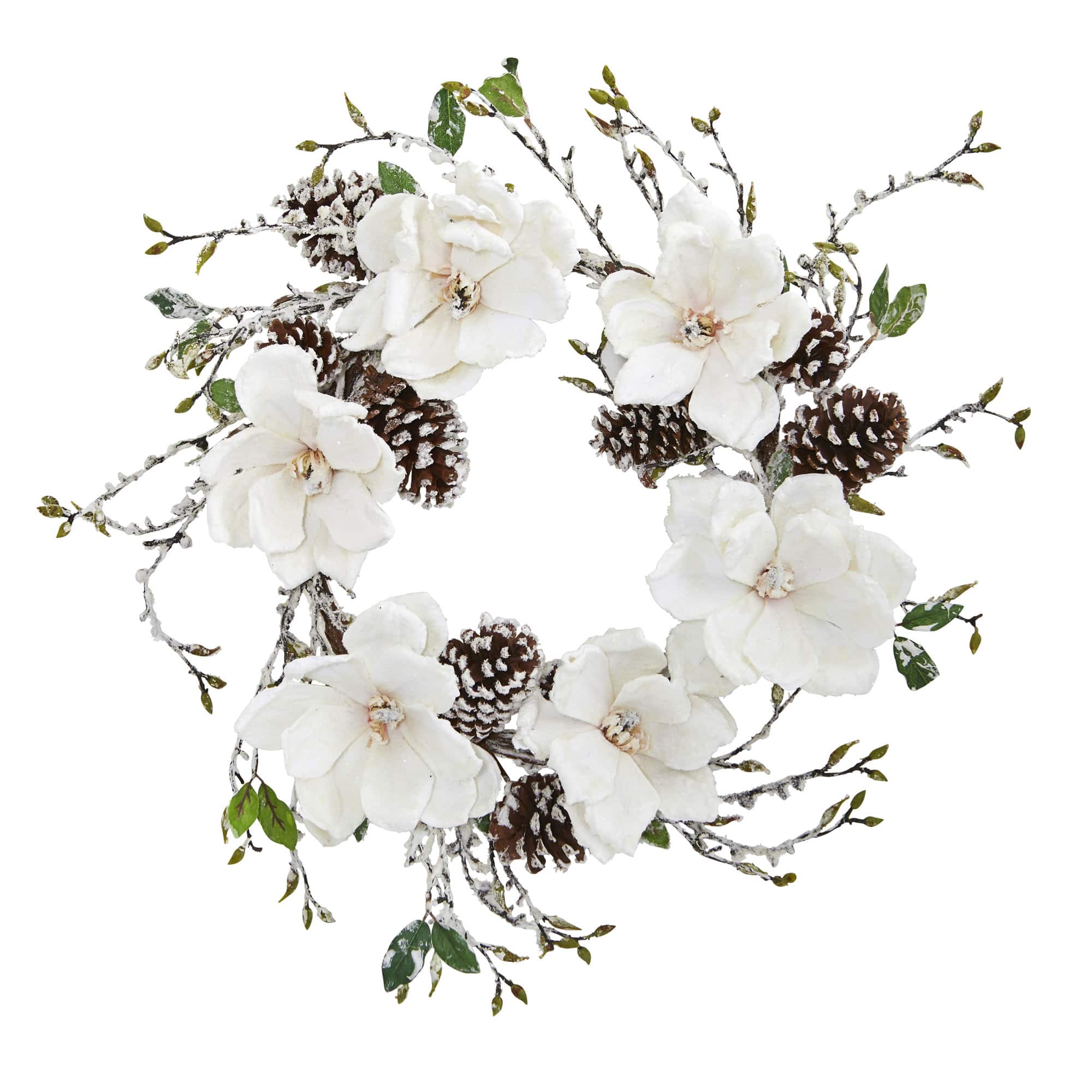 24&#x22; Snowed Magnolia &#x26; Pinecone Wreath