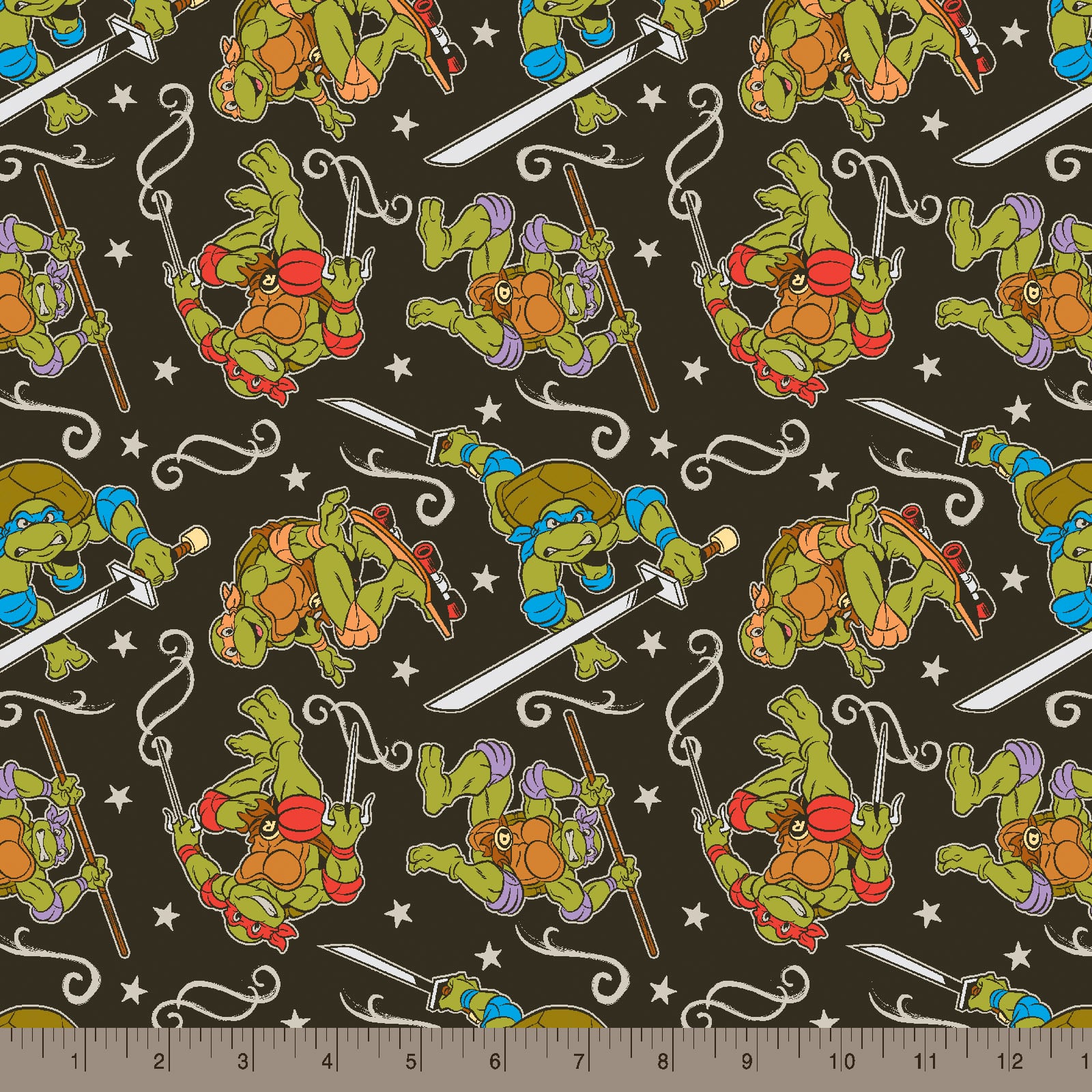 Nickelodeon TMNT Green & Black Turtle Action Cotton Fabric
