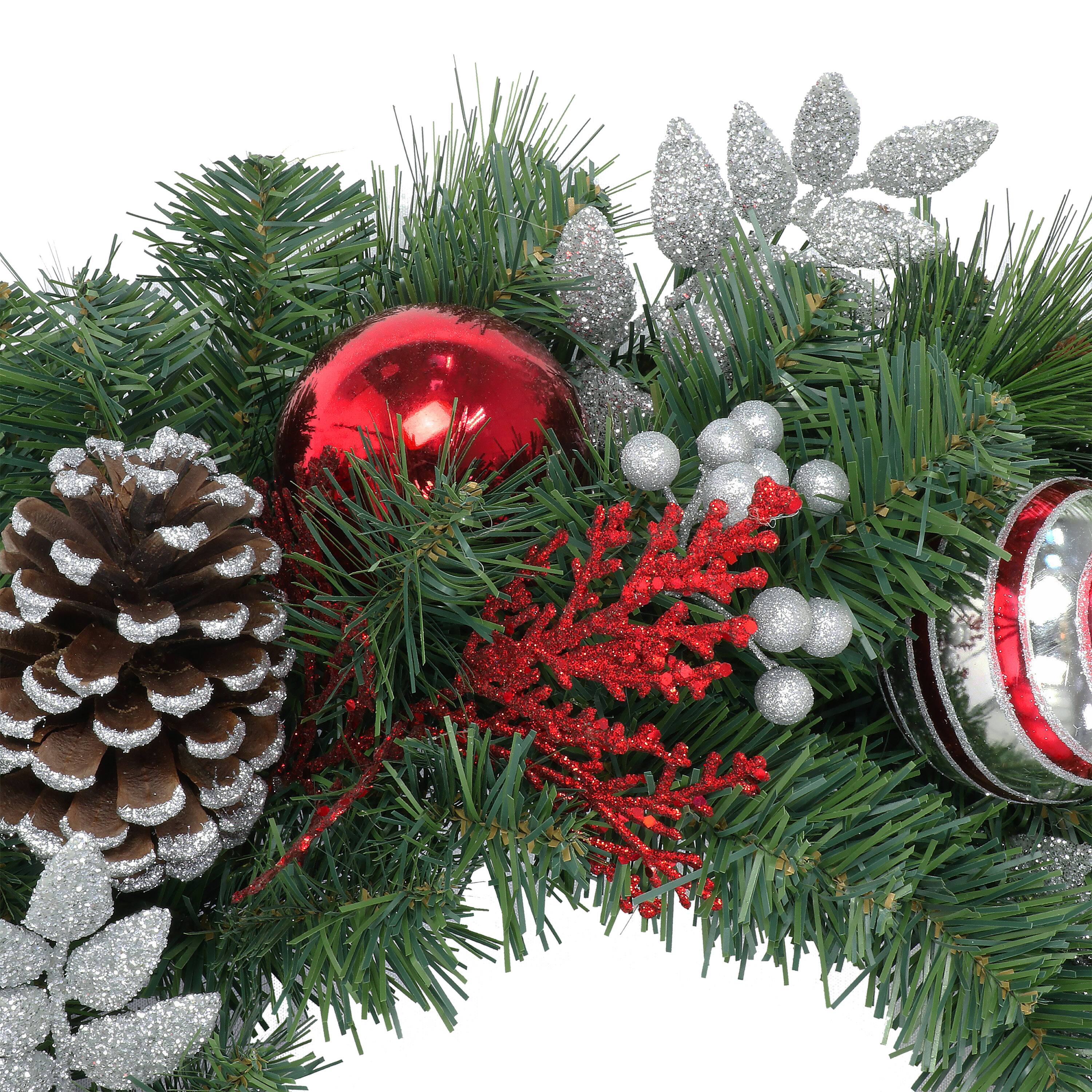 24&#x22; Ornament &#x26; Pinecone Decorated Wreath