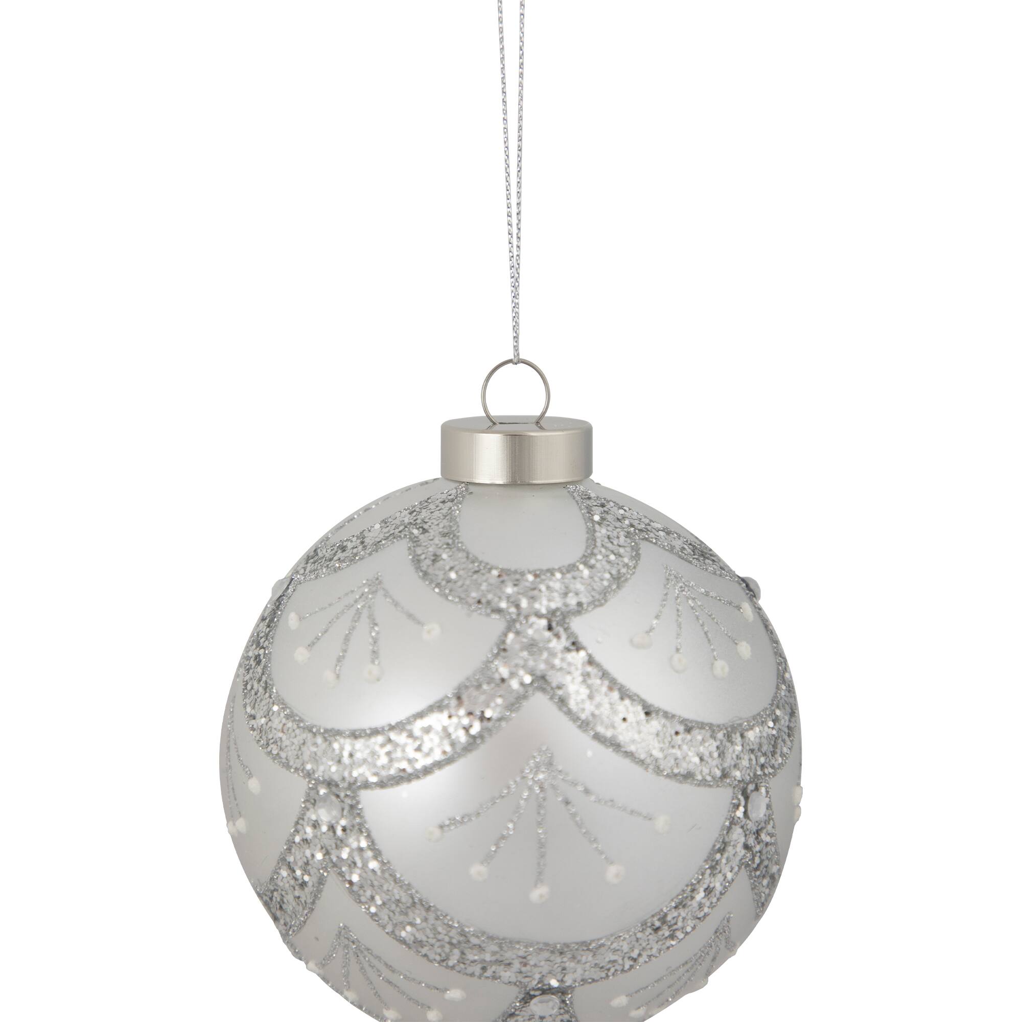 4&#x22; Glittered Silver Glass Ball Ornament