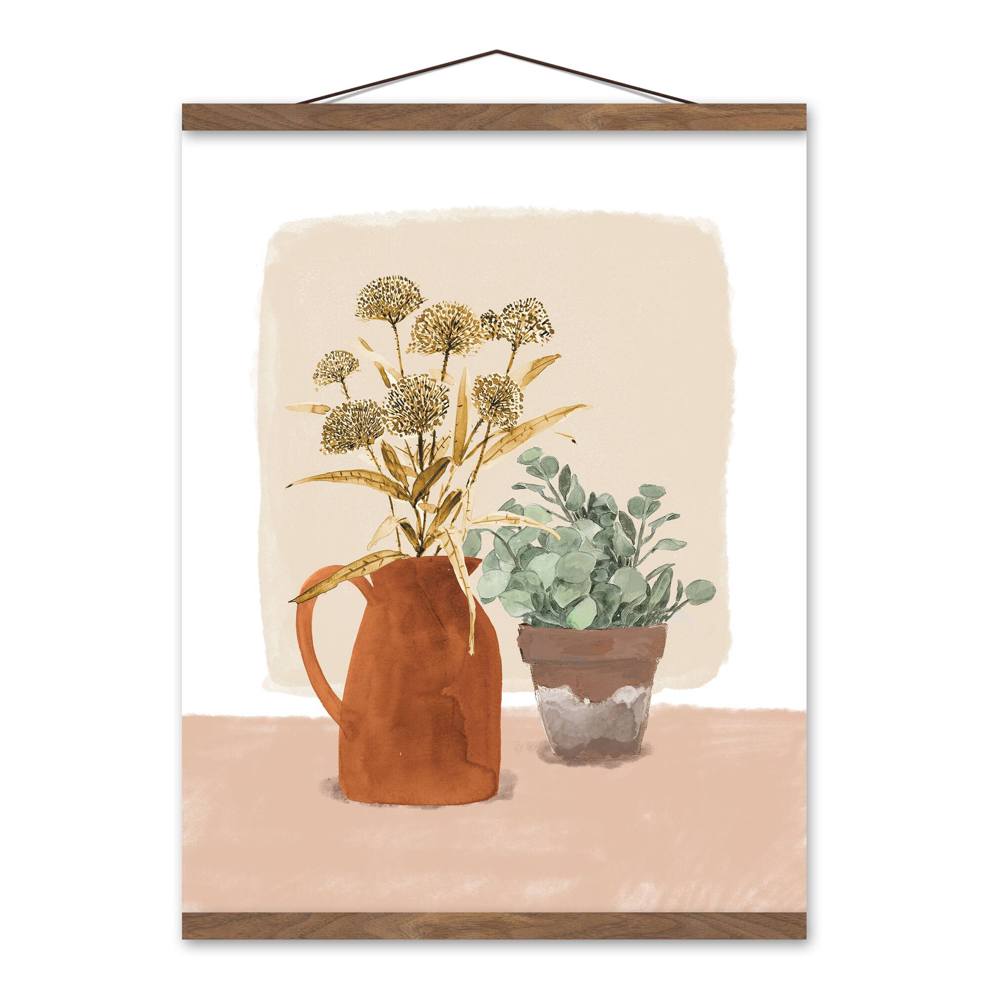 Warm Muted Plants Teak Hanging Canvas