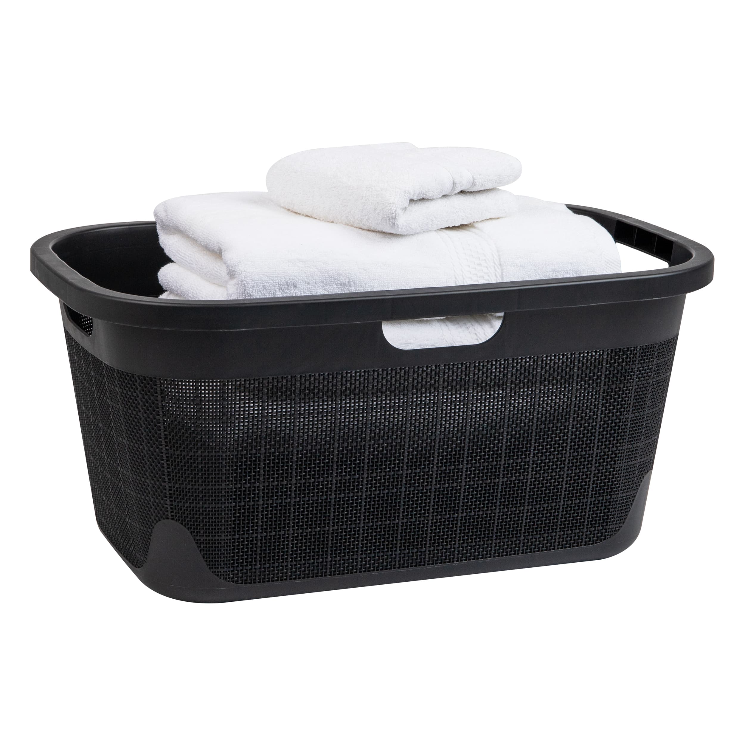 Mind Reader Linen Design 40L Laundry Basket Storage Bin with Handles, Black