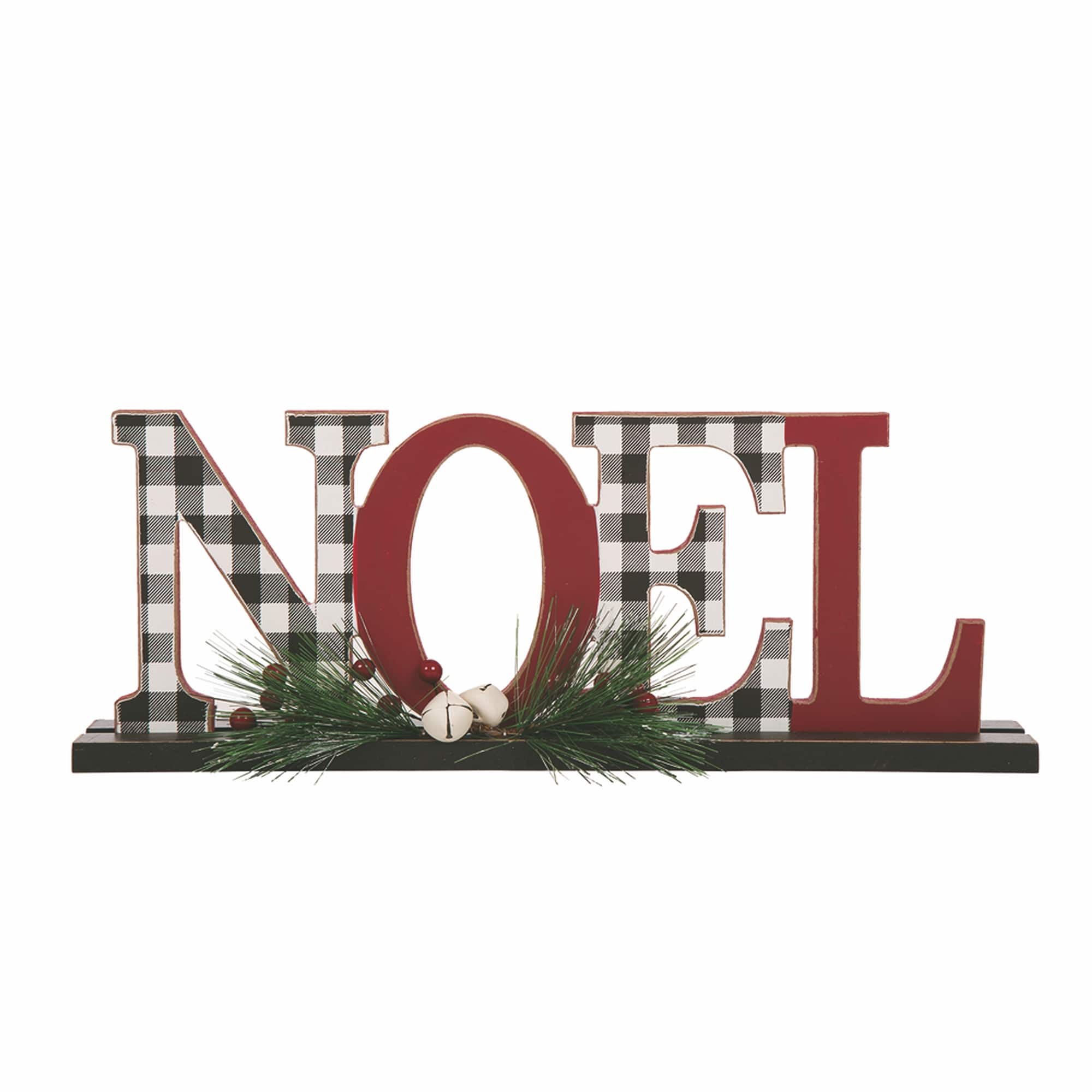 Glitzhome® 15" Wooden Plaid "NOEL" Tabletop Décor