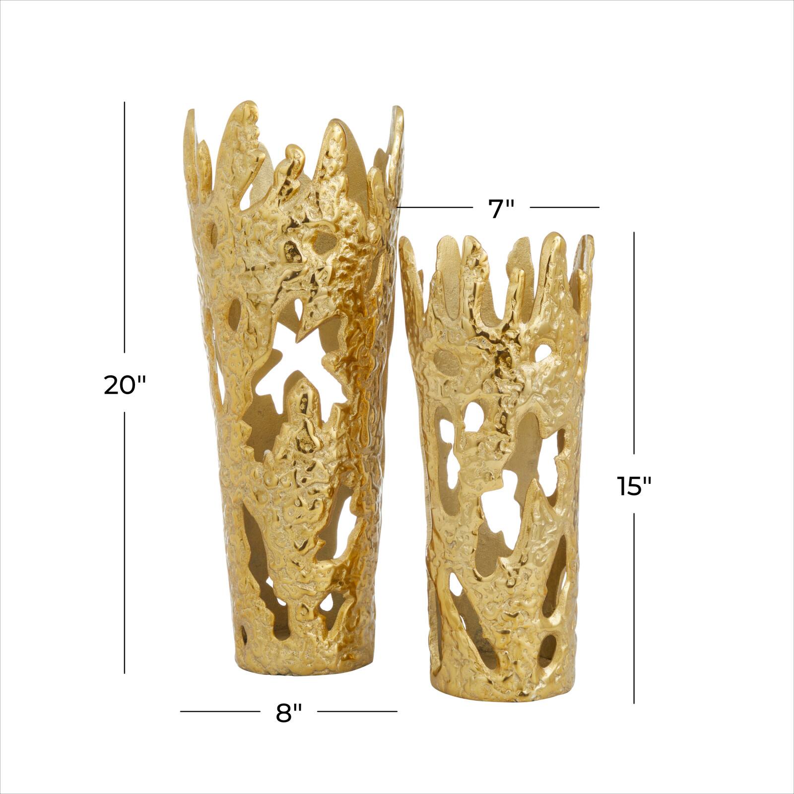 Set of 2" Gold Aluminum Contemporary Vases, 20" x 6" x 7"
