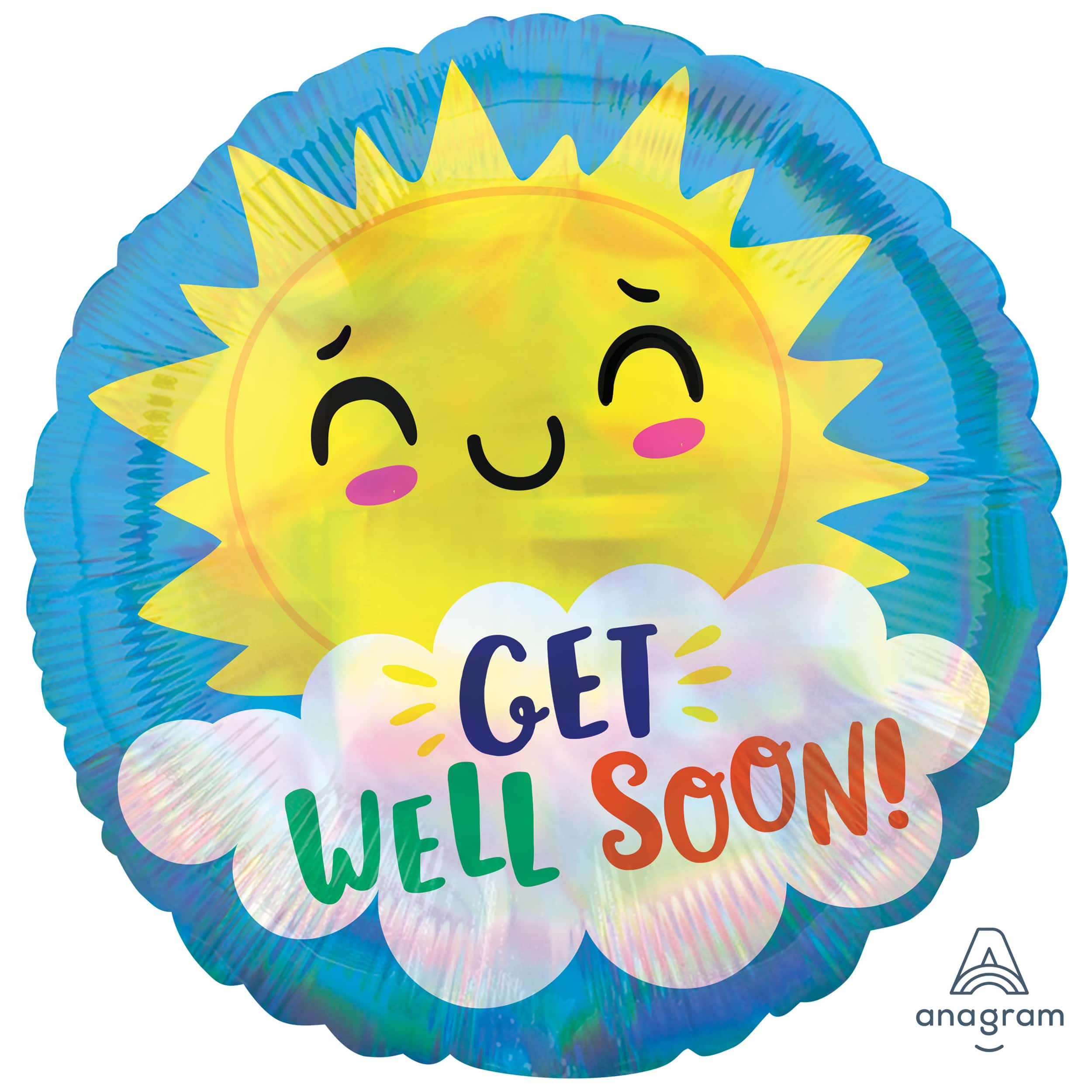 18" Iridescent Get Well Happy Sun Round Foil Balloon