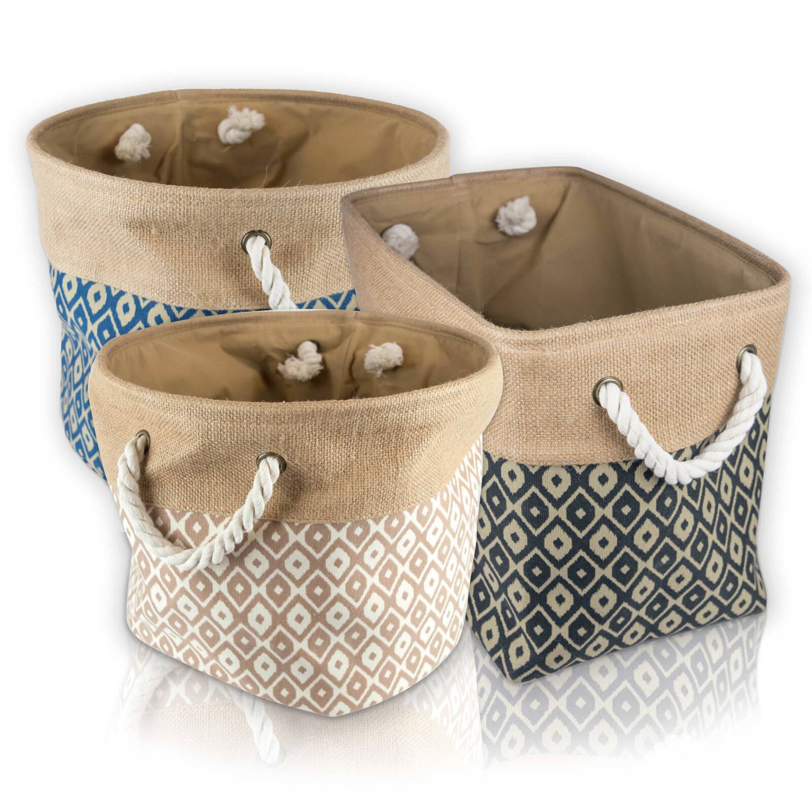 DII® 12" Blue Ikat Round Burlap Bin