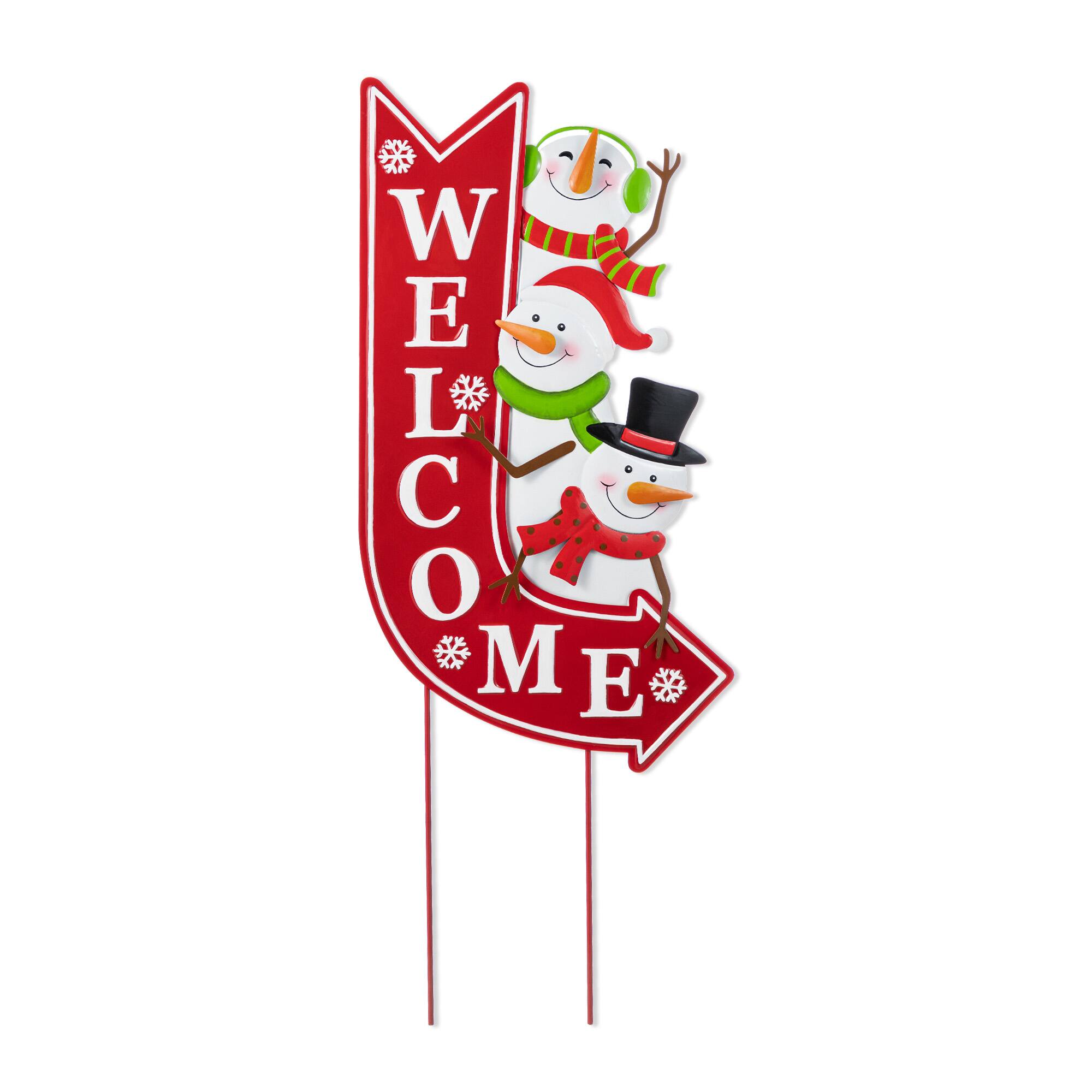 Glitzhome&#xAE; 35.75&#x22; Metal Christmas Snowmen Arrow Welcome Yard Stake