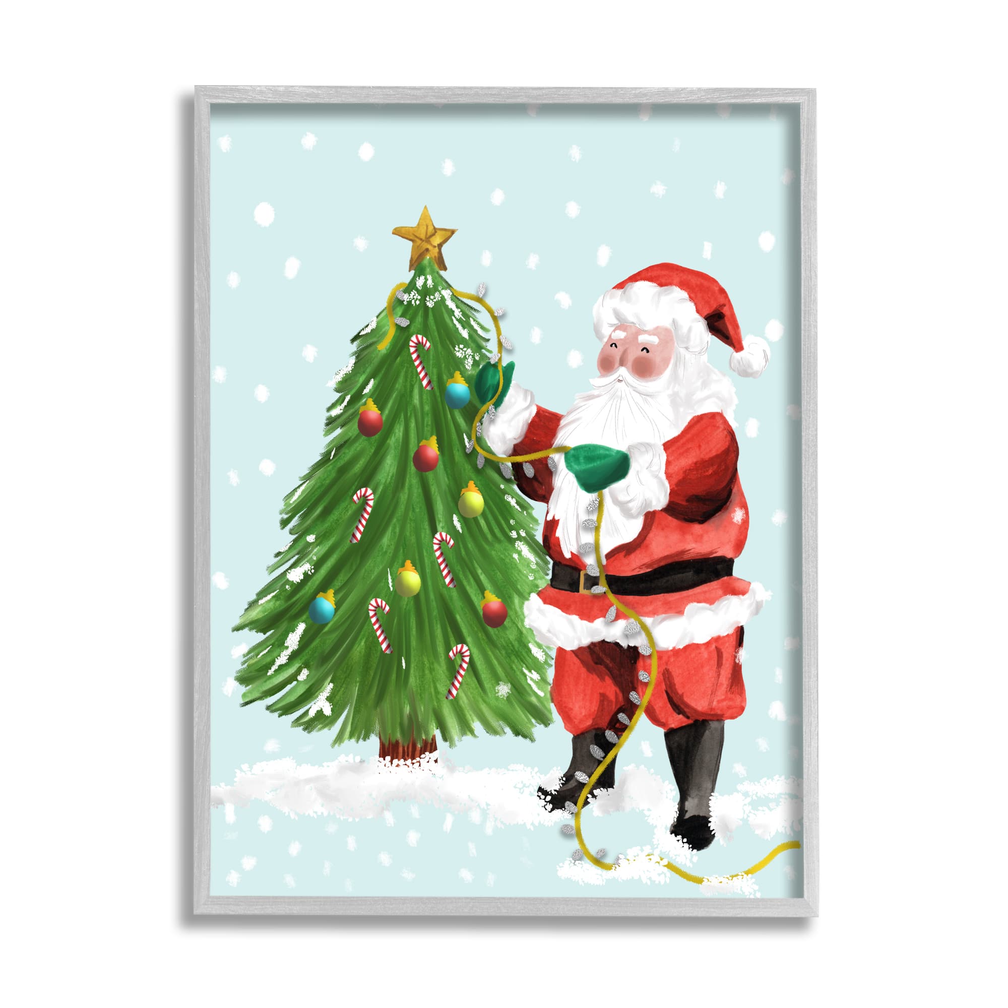 Stupell Industries Snowy Santa Claus Tree Scenery Framed Giclee Art