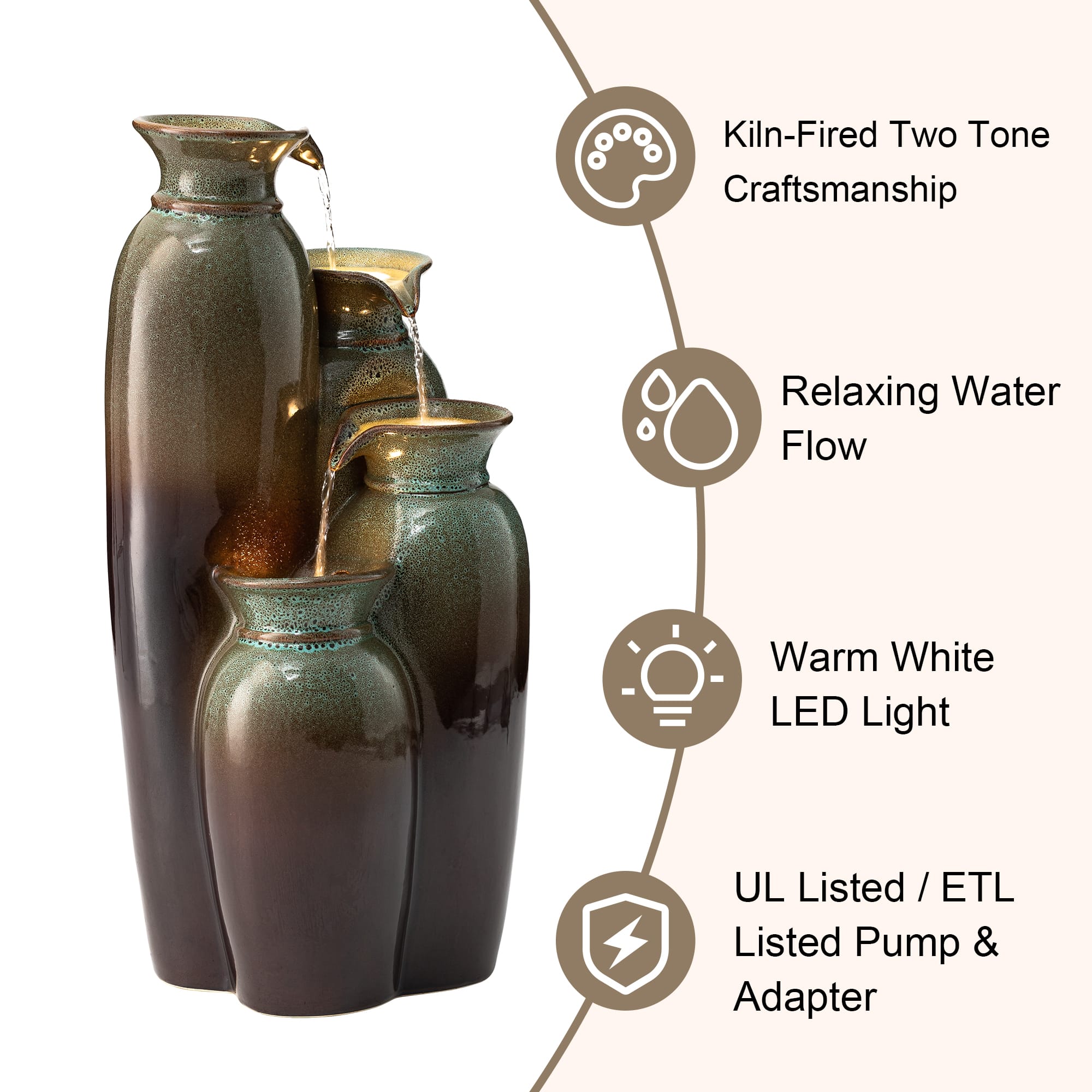 Glitzhome® 30.75" 4-Tier LED Reactive Glaze Ceramic Vase Outdoor Floor Fountain