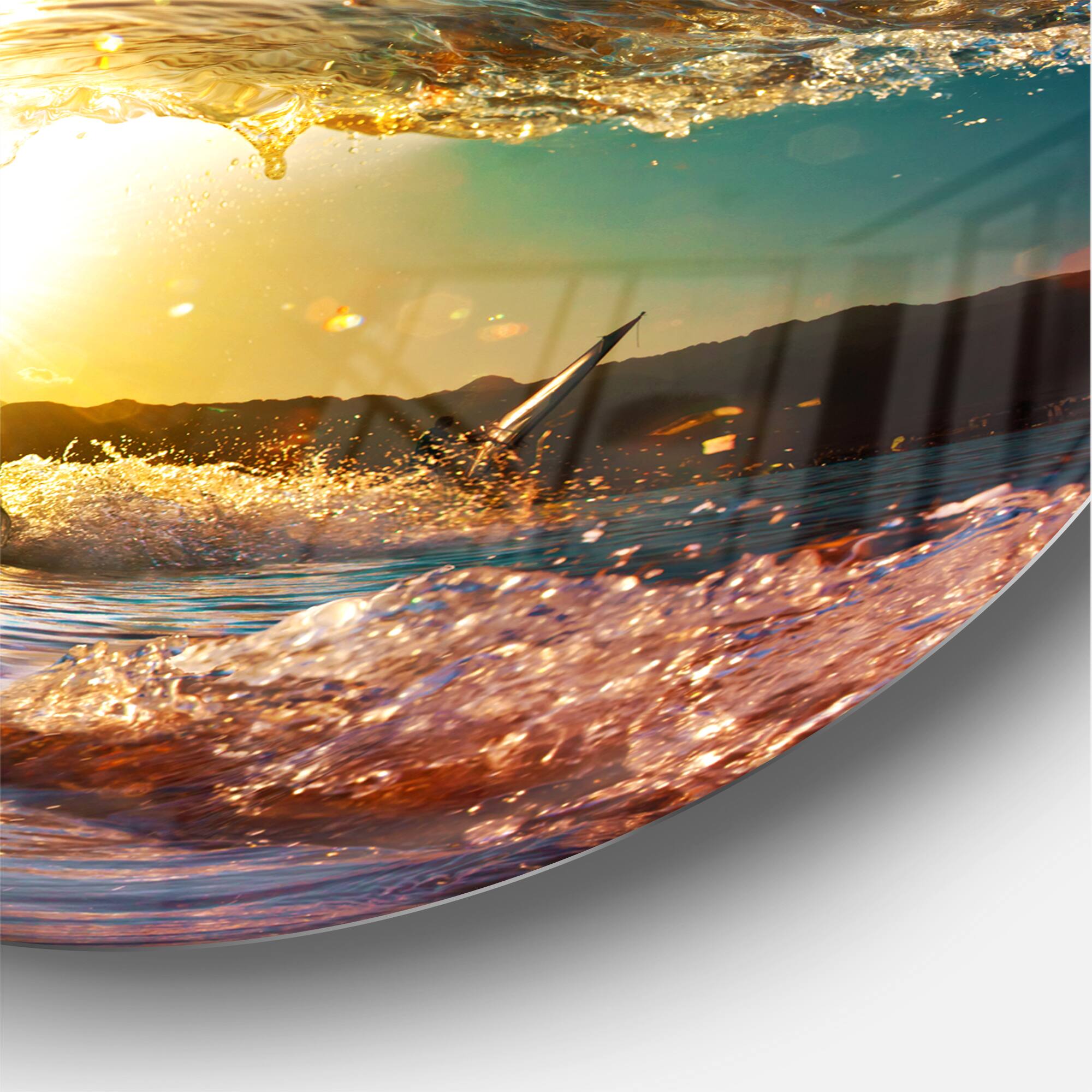 Designart - Colored Ocean Waves Falling Down III - Modern Seashore Round Circle Metal Wall Decor