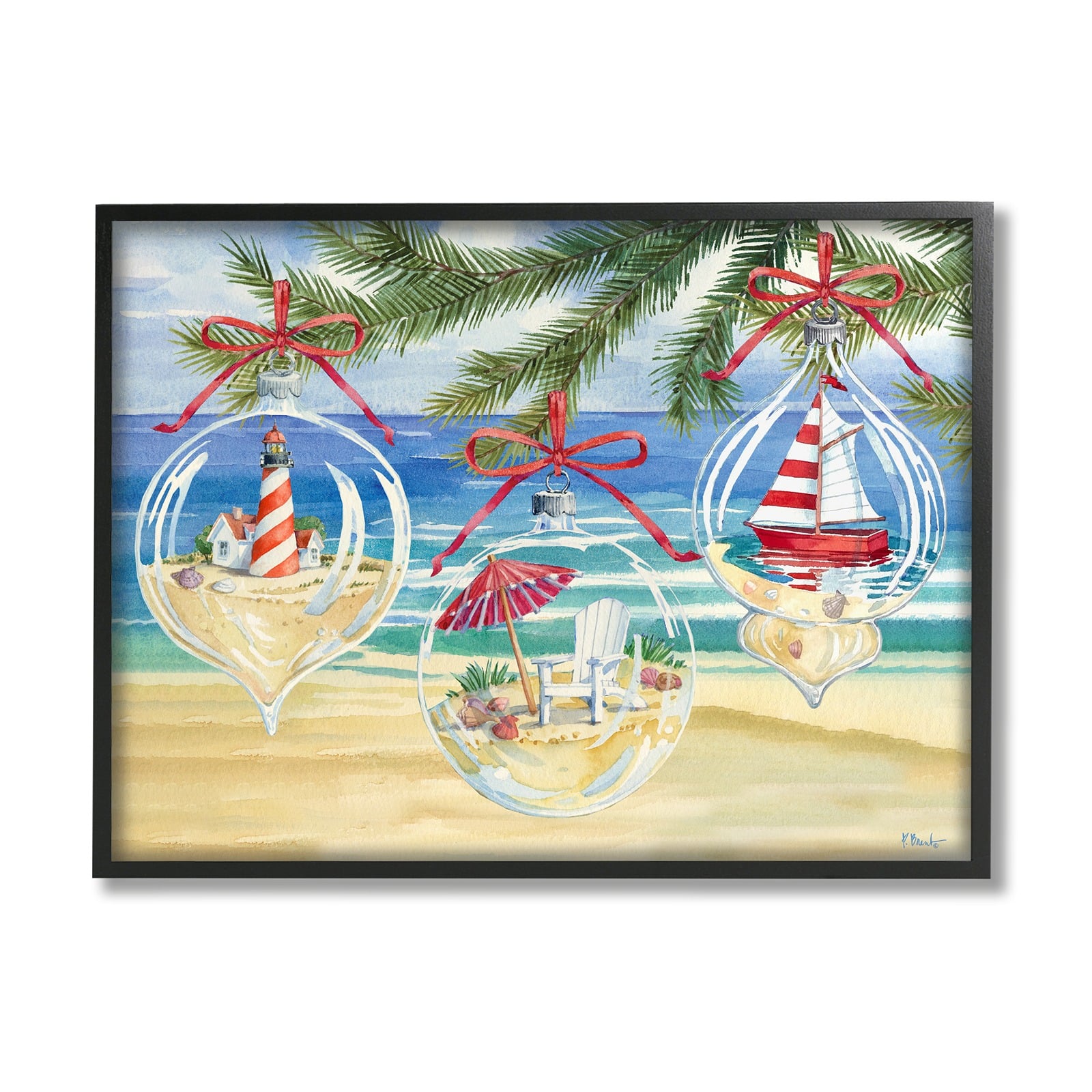 Stupell Industries Coastal Christmas Ornaments Framed Giclee Art