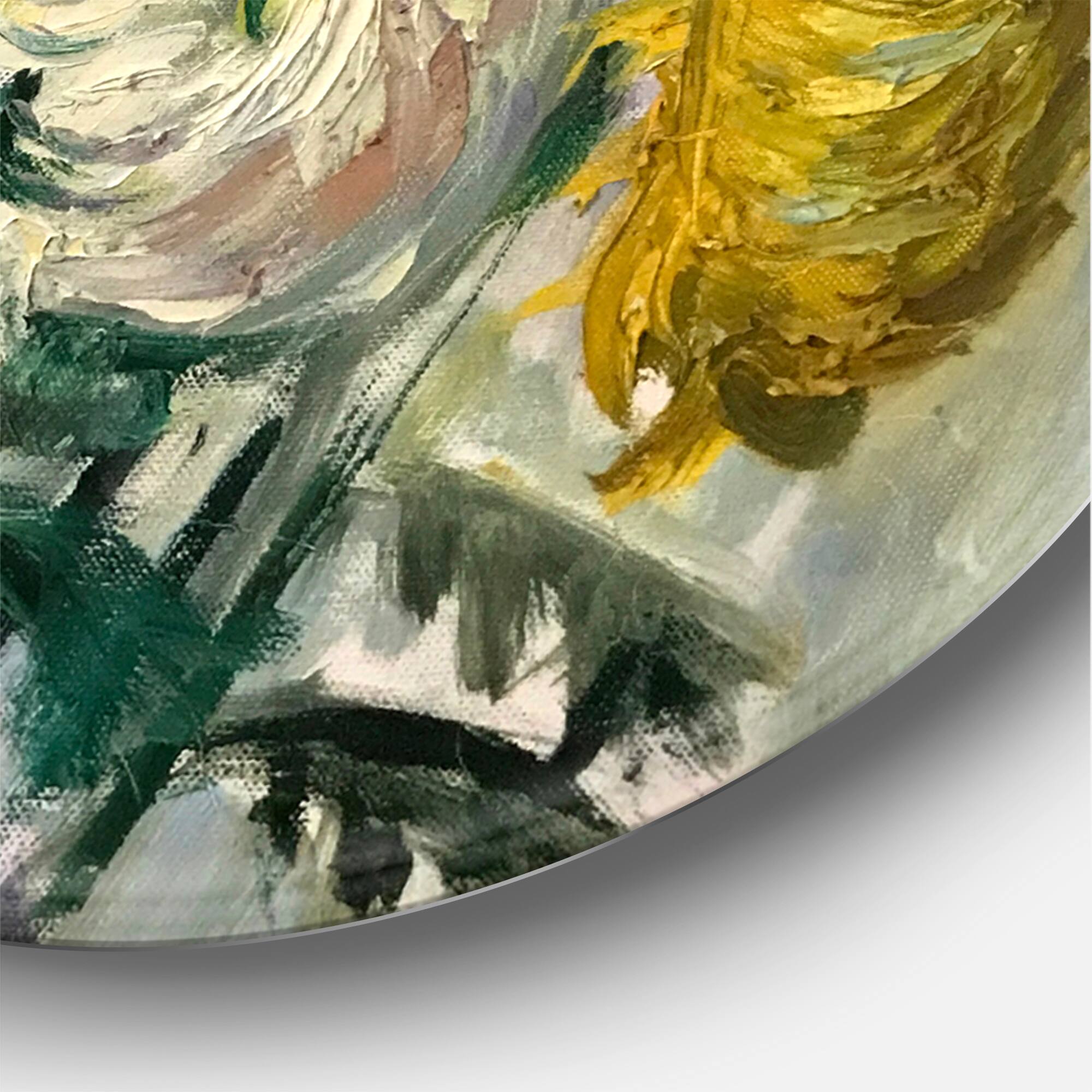 Designart - White and Golden Daisies - Traditional Metal Circle Wall Art