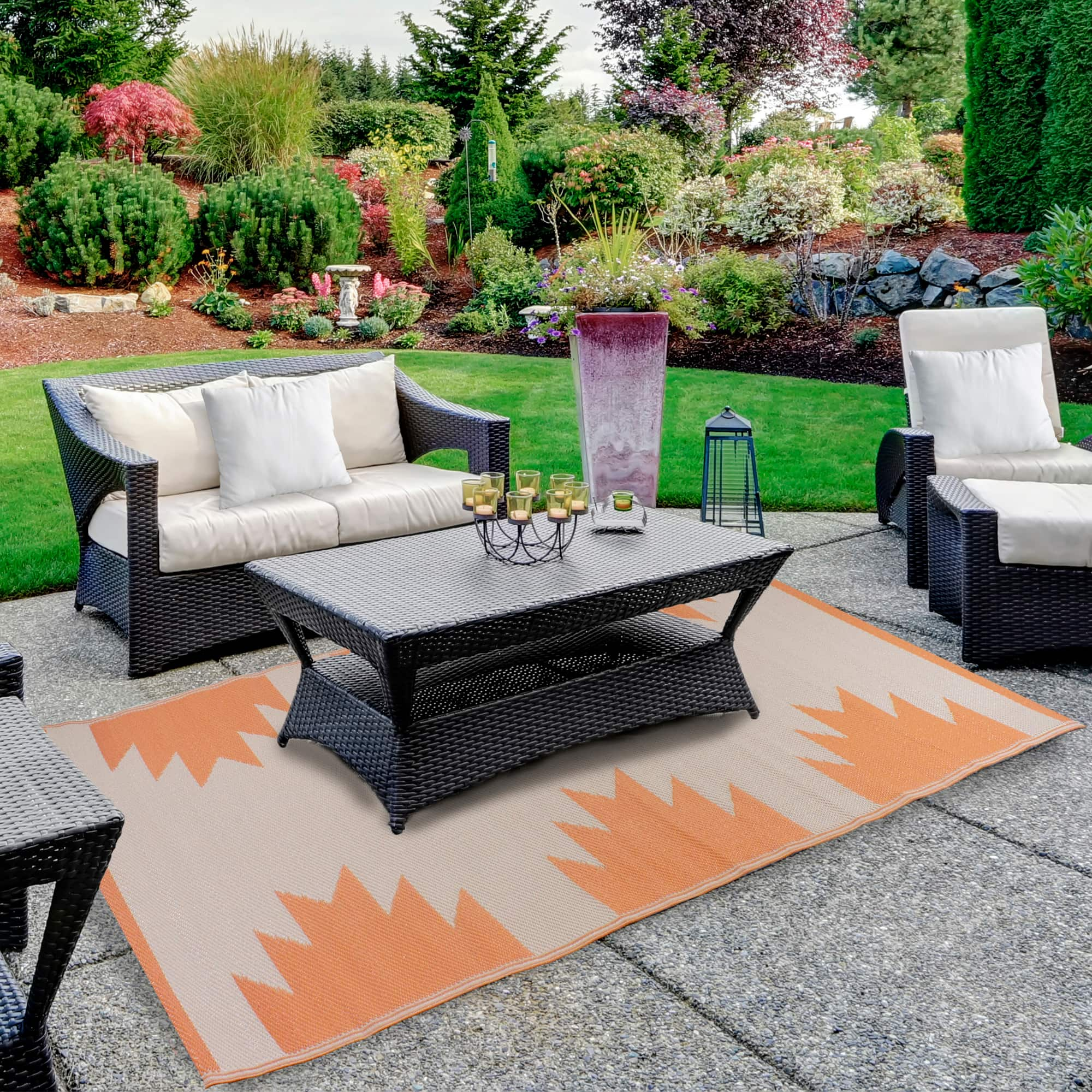 Orange &#x26; Beige Aztec Print Outdoor Area Rug, 4ft. x 6ft.