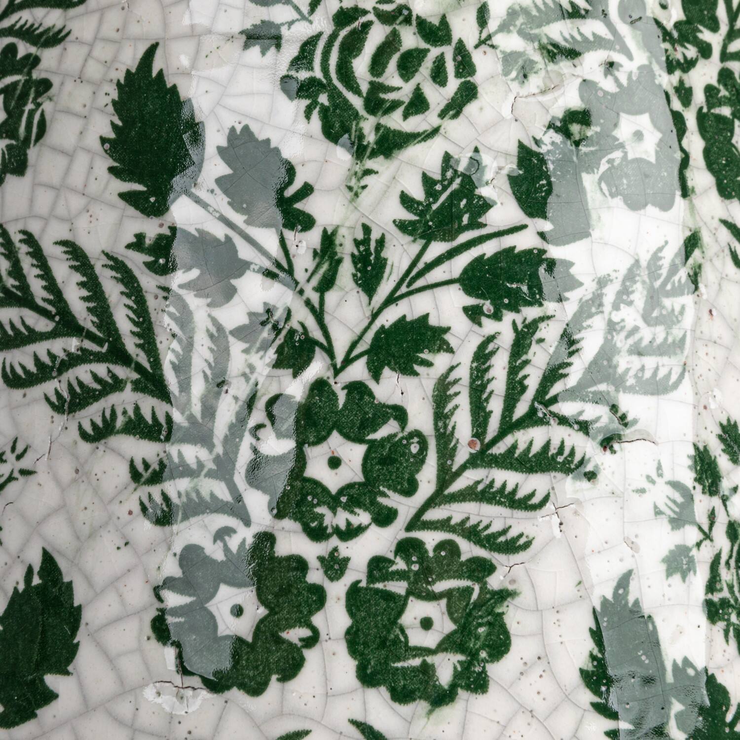 Hello Honey® 10.75" Green & White Flower Patterned Terra Cotta Planter Vase with Crackle Glaze