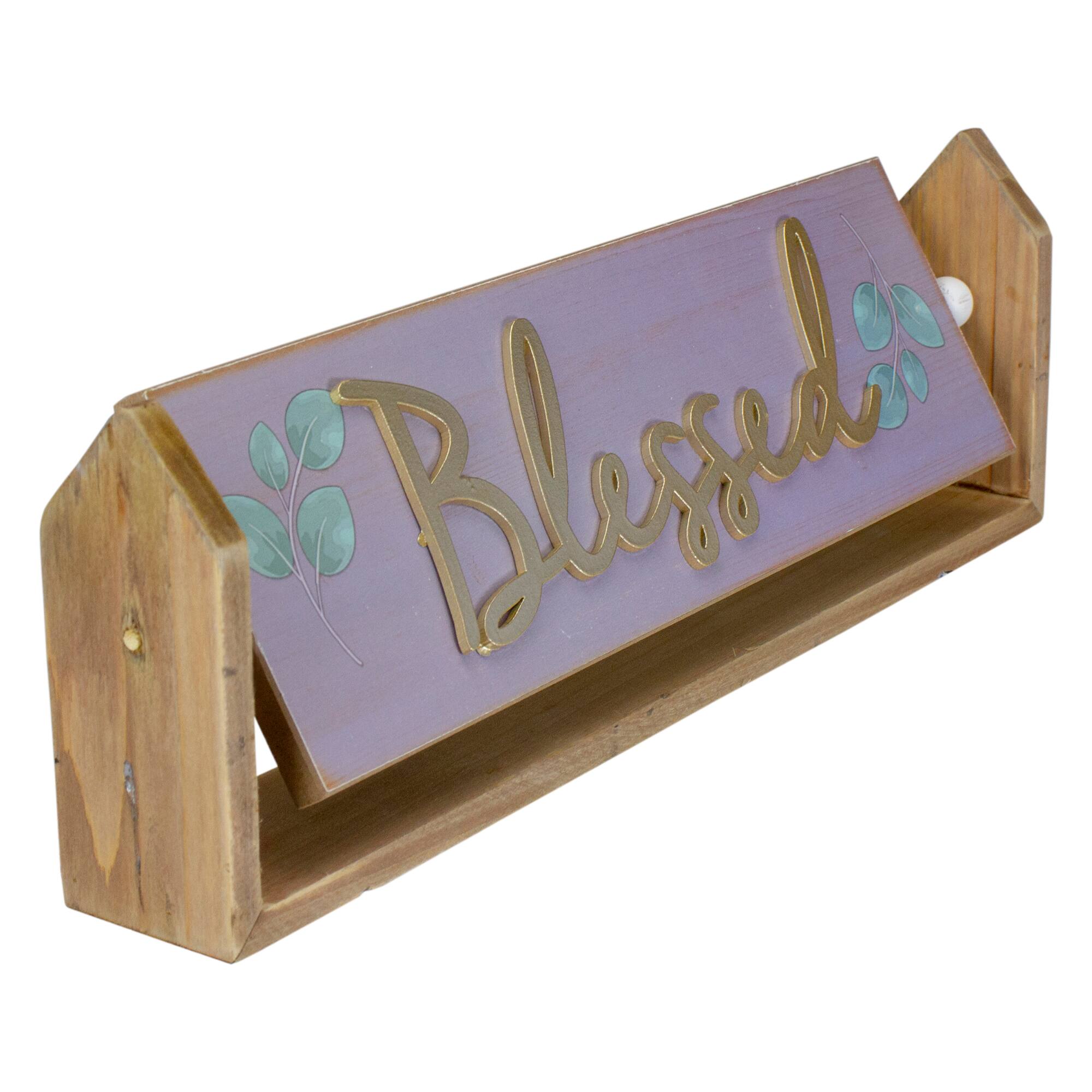 13.25" Hinged Plaque With "Blessed" Embossed Lettering Table Top Décor