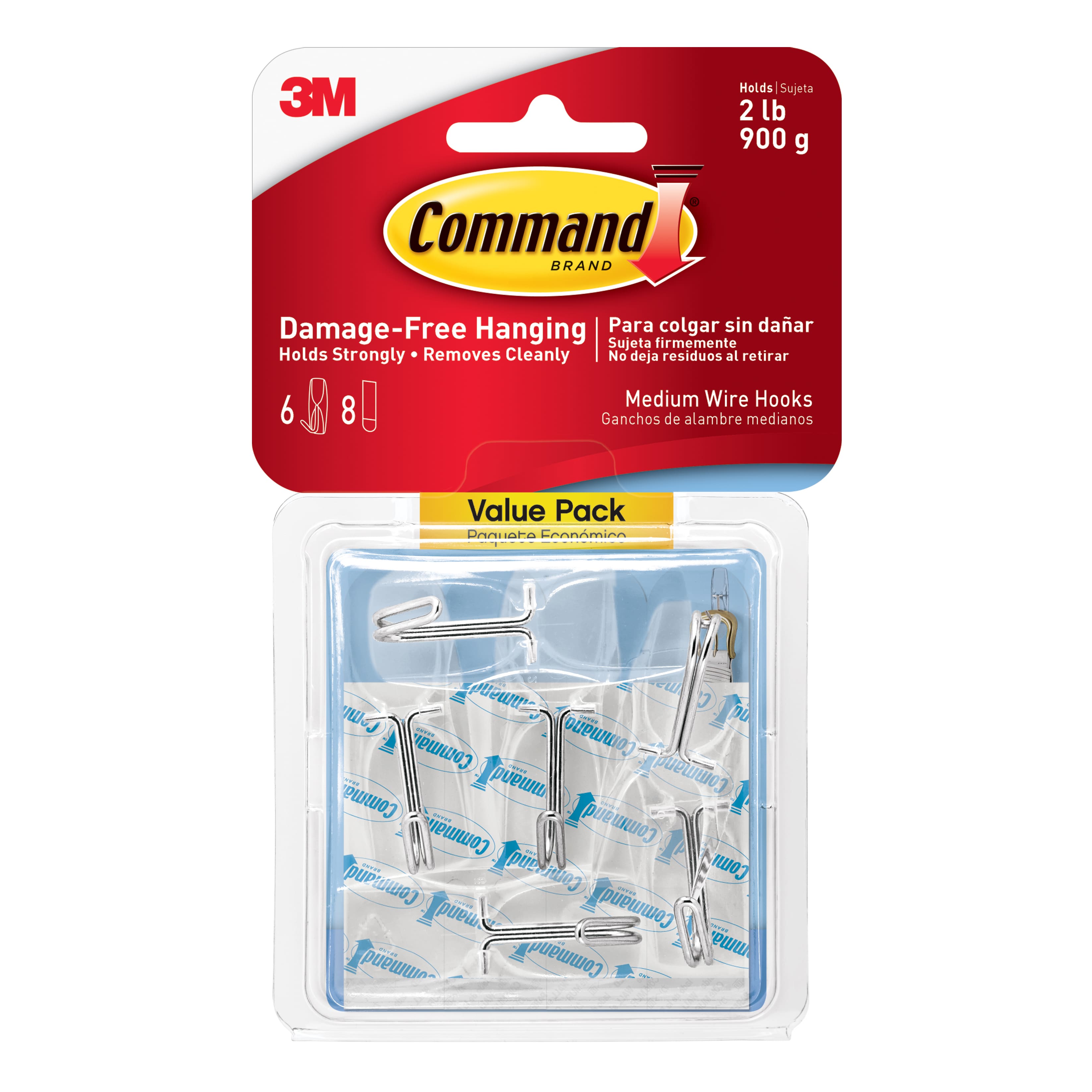 Command Wire Hook, Clear, Medium, Value Pack - 6 ea