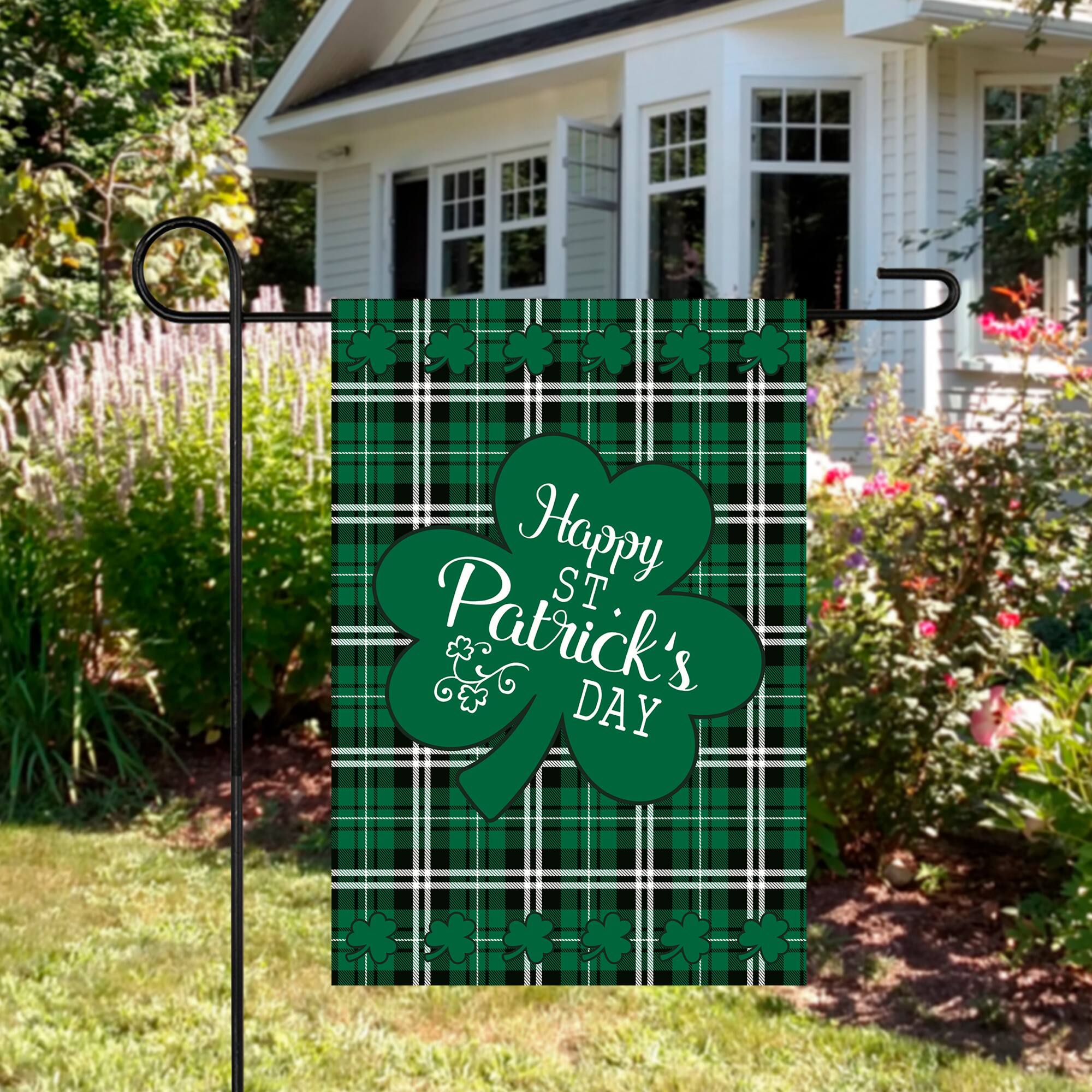 Happy St. Patrick's Day Plaid Outdoor Garden Flag 12.5" x 18"