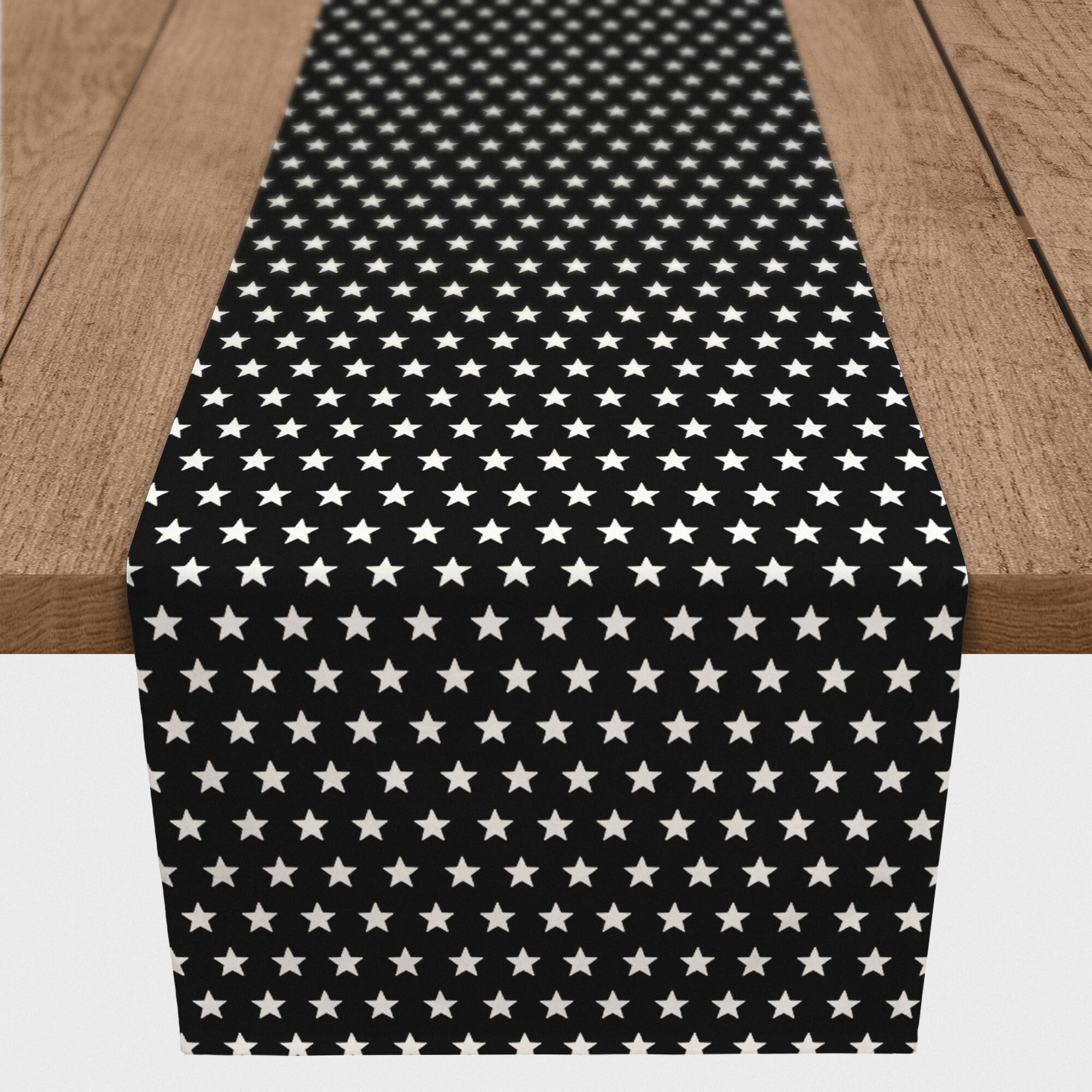 White Stars On Black Outdoor Table Runner