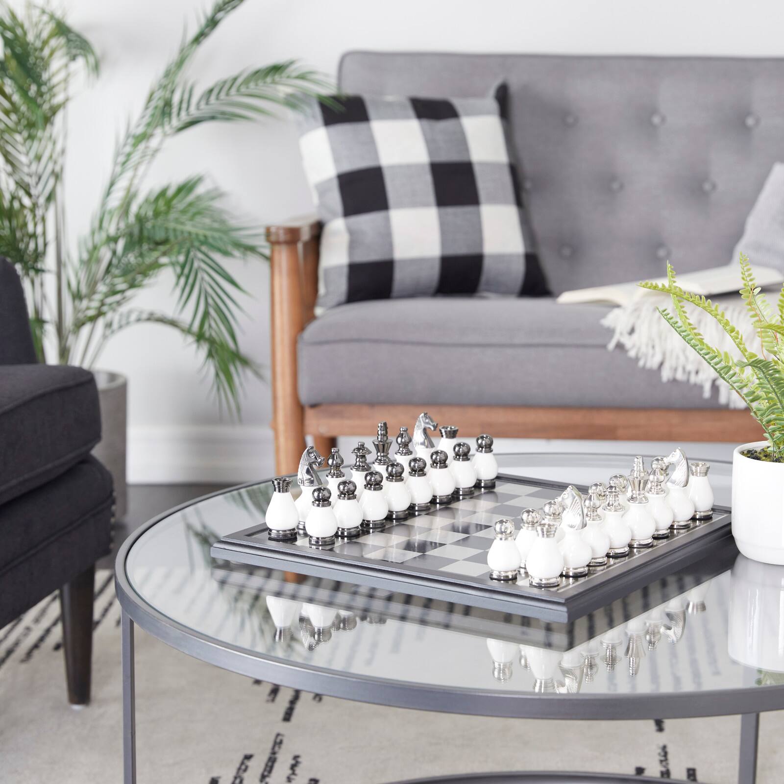 Black Aluminum Contemporary Game Set, 16" x 16" x 4"