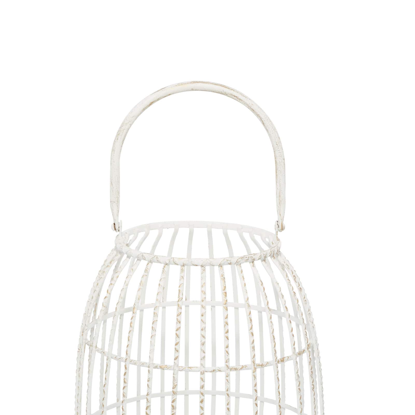 White Iron Modern Candle Holder Lantern, 16&#x22; x 9&#x22; x 9&#x22;