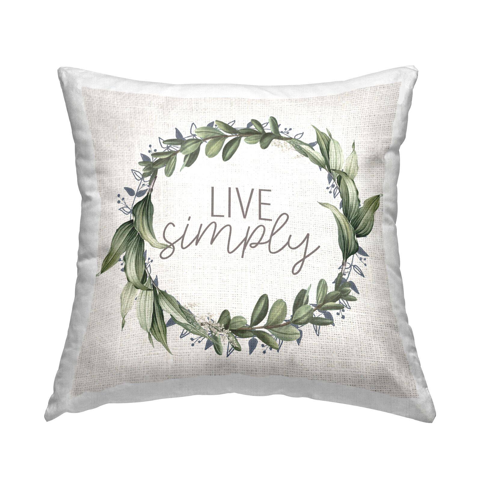 Stupell Industries Live Simply Rustic Green Botanical Herb Wreath Throw Pillow, 18" x 18"