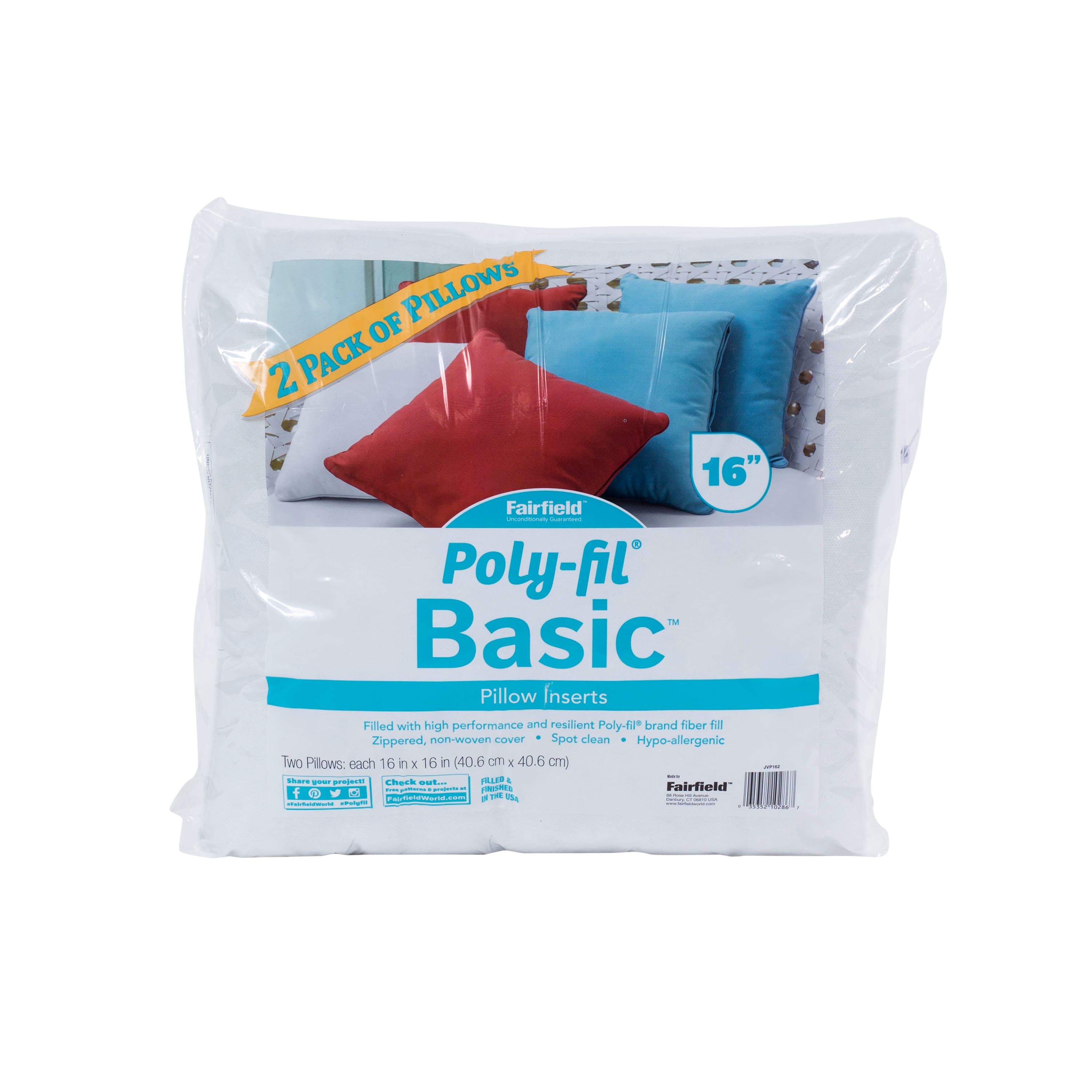 8 Packs: 2 ct. (16 total) Poly-Fil® 16" x 16" Basic Pillow Inserts