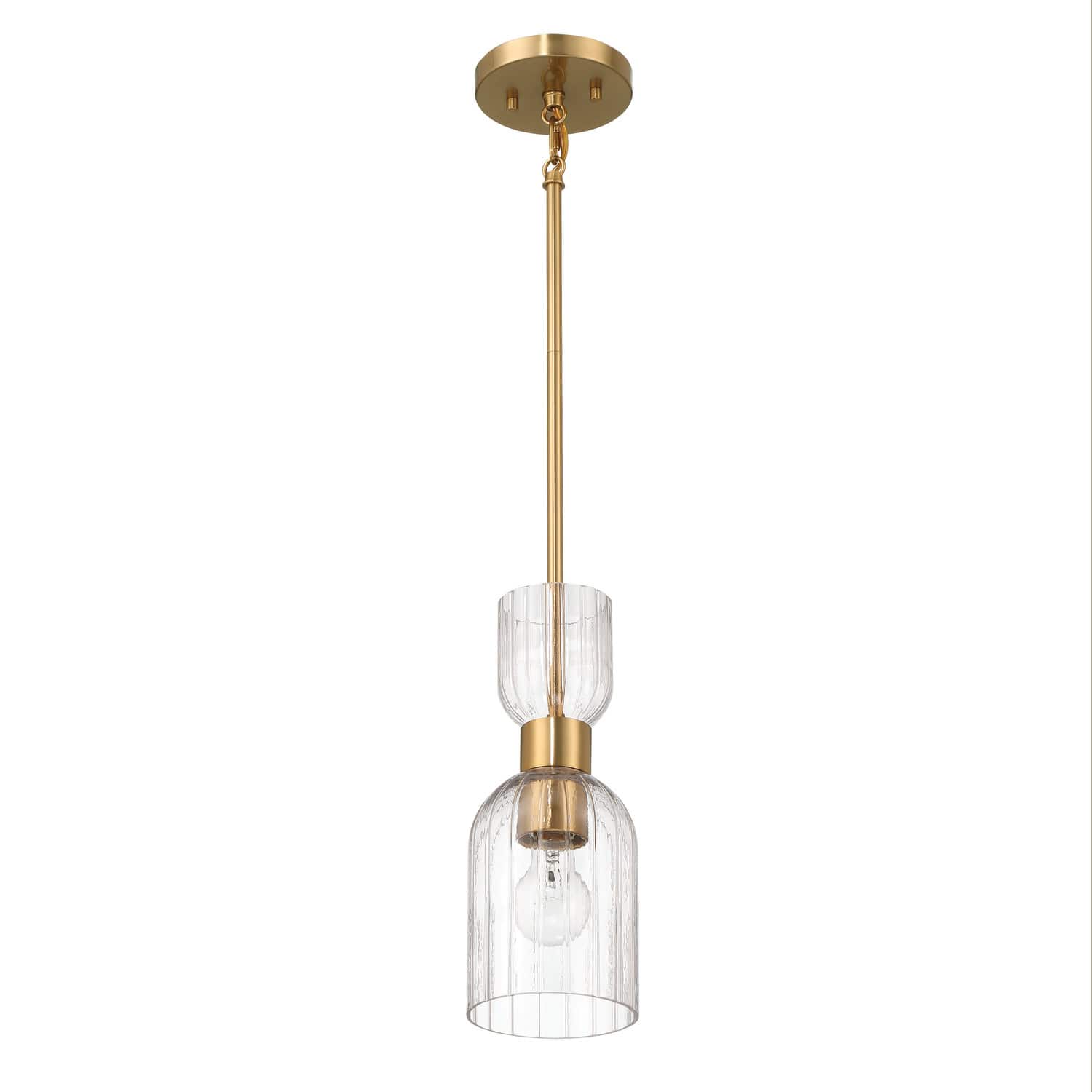 Hello Honey® Josephine Brushed Gold Mid-Century Modern Metal & Clear Ribbed Glass Ceiling Light