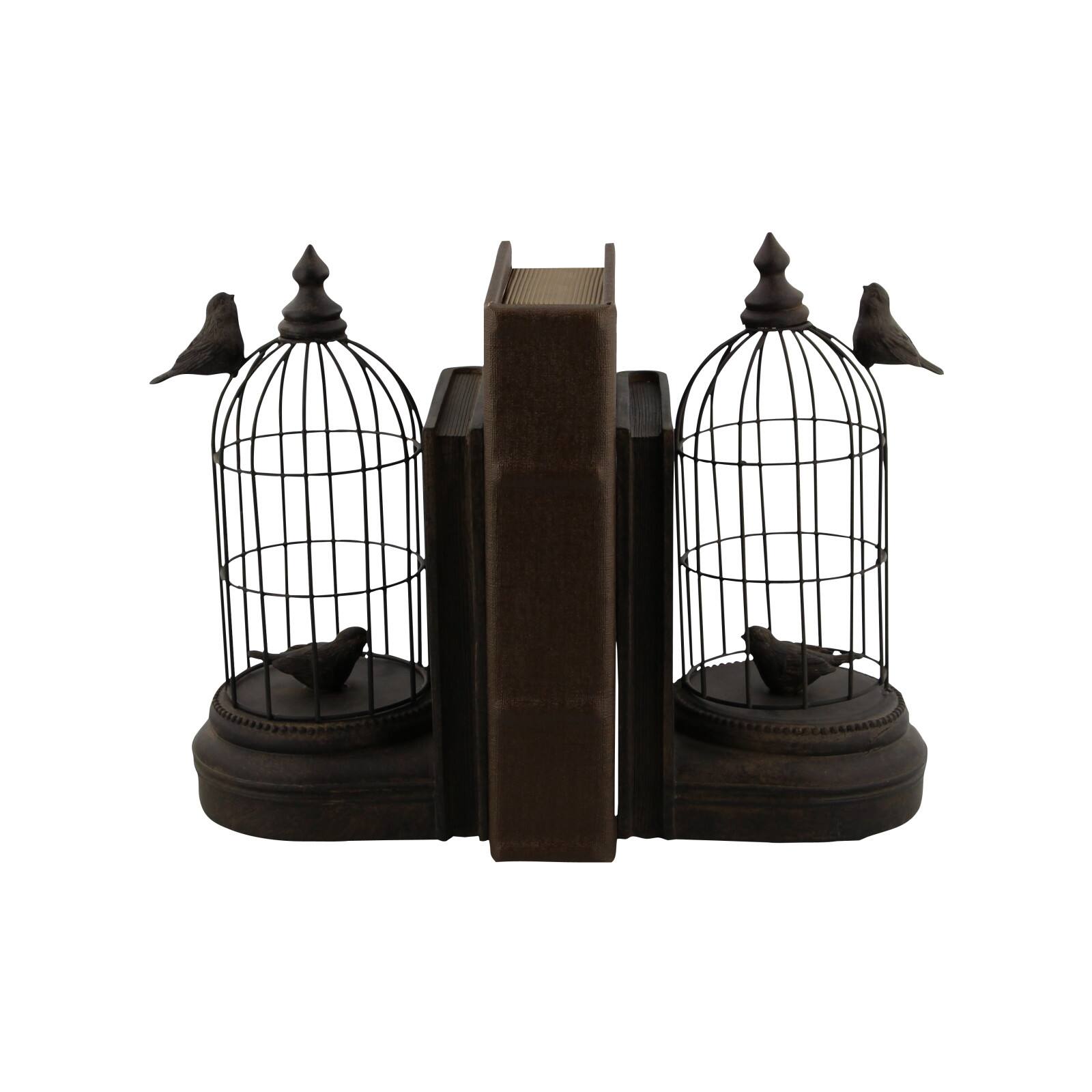 Black Metal Farmhouse Birdcage Bookends Set