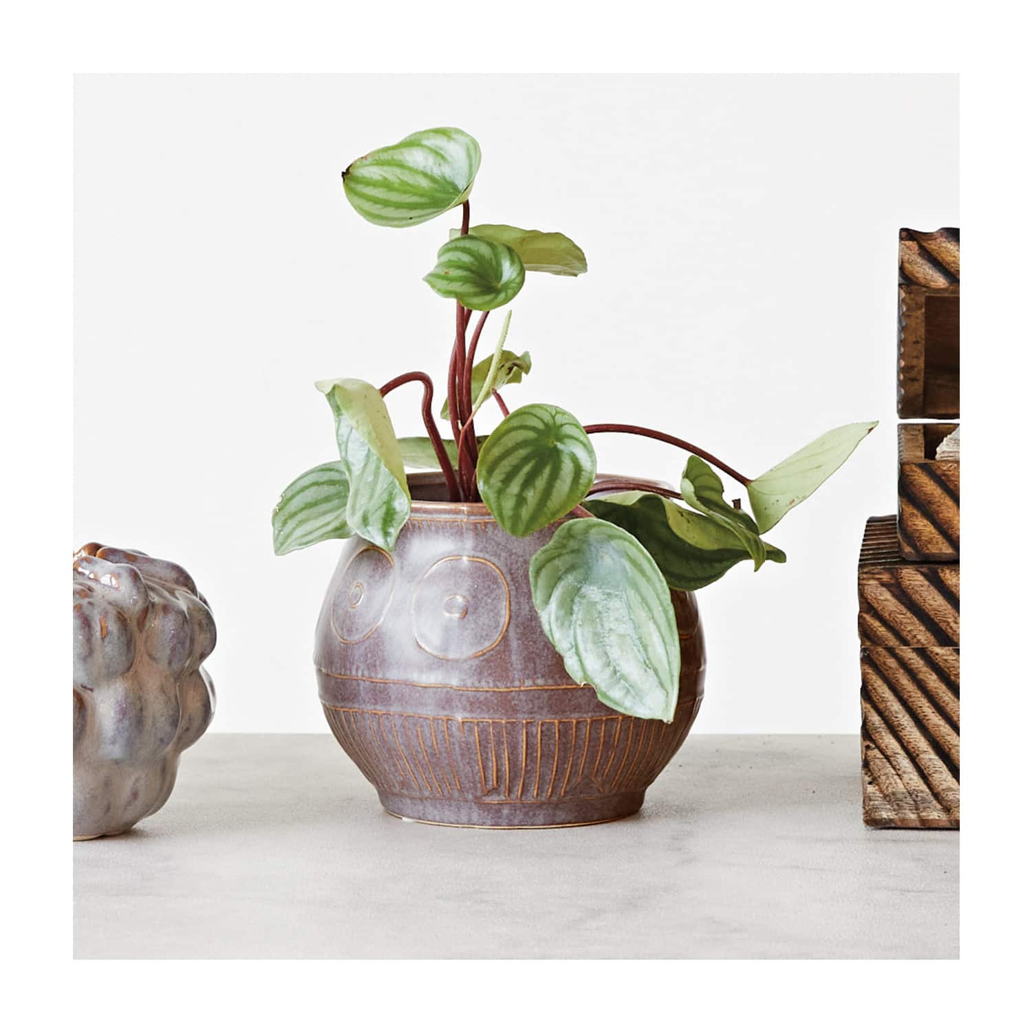 Hello Honey® 6.5" Plum Reactive Glaze Pattern Debossed Stoneware Planter