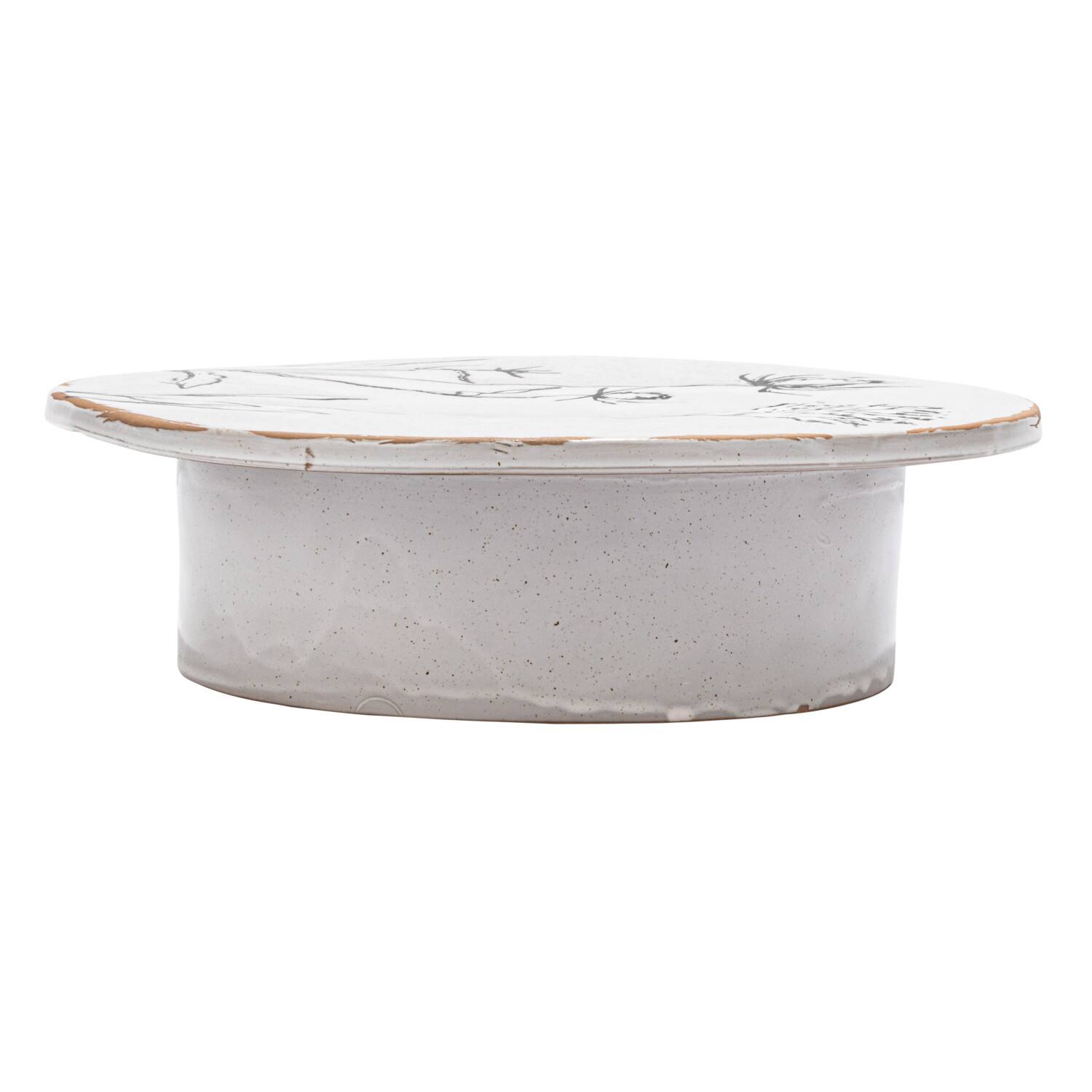 Hello Honey® 12" White & Black Round Debossed Stoneware Pedestal with Flowers & Reactive Glaze