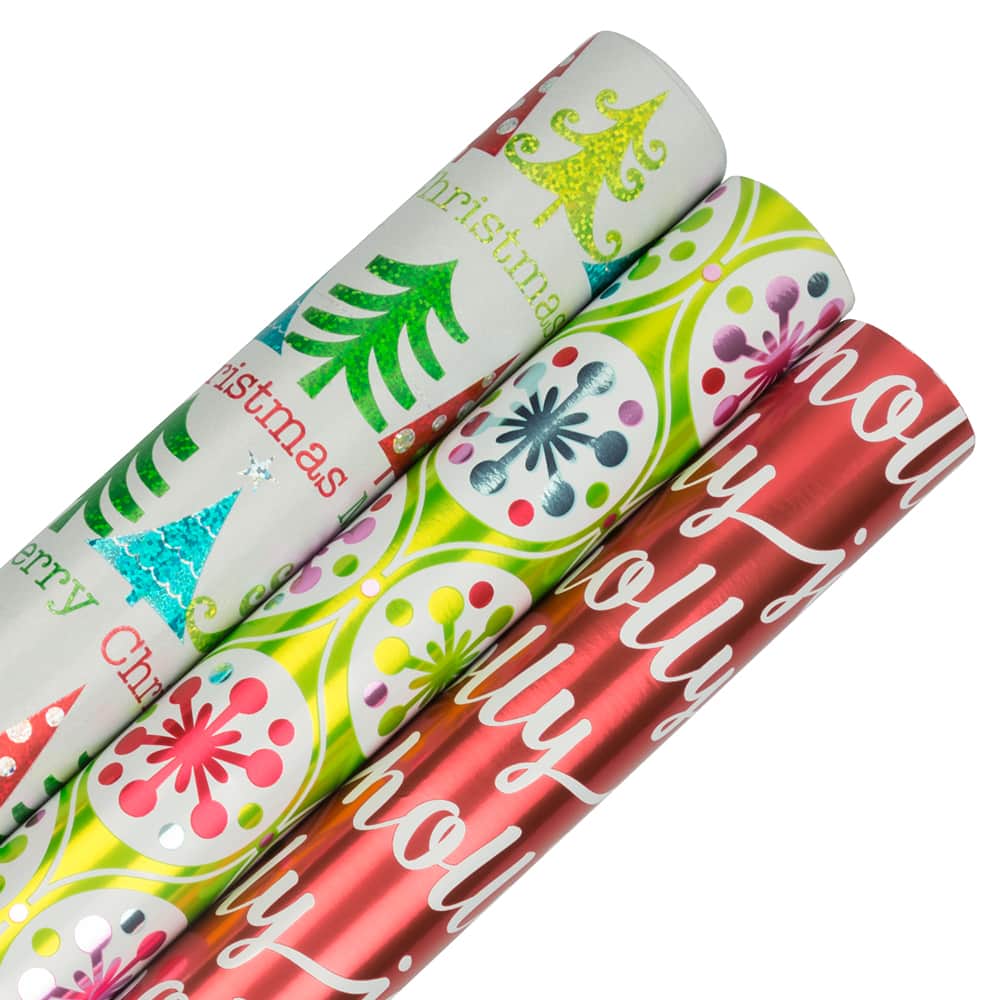 Foil Rainbow Stripe 'Happy Birthday' Wrapping Paper Roll 4ft x 30in