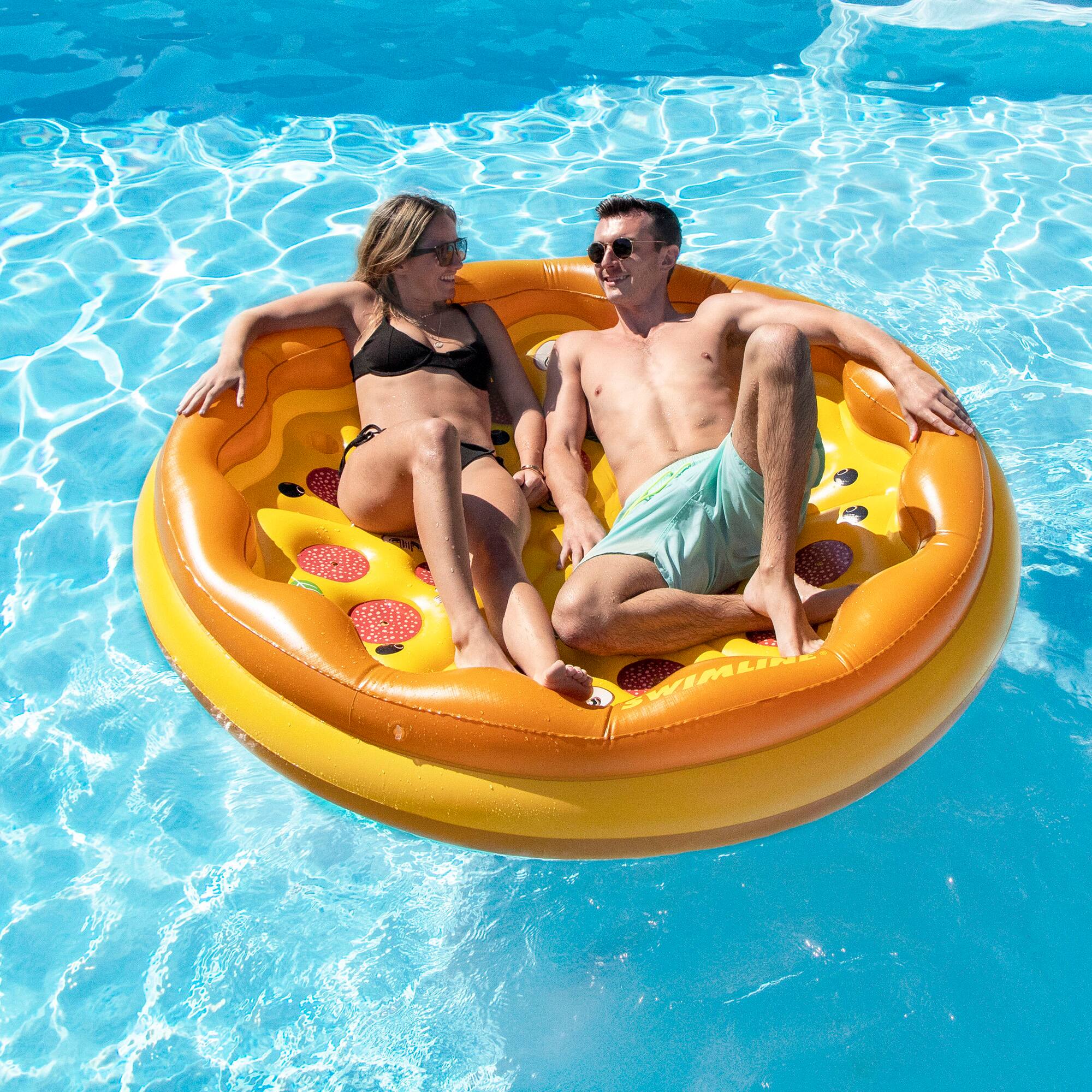 70&#x22; Inflatable Round Pizza Swimming Pool Raft Lounger
