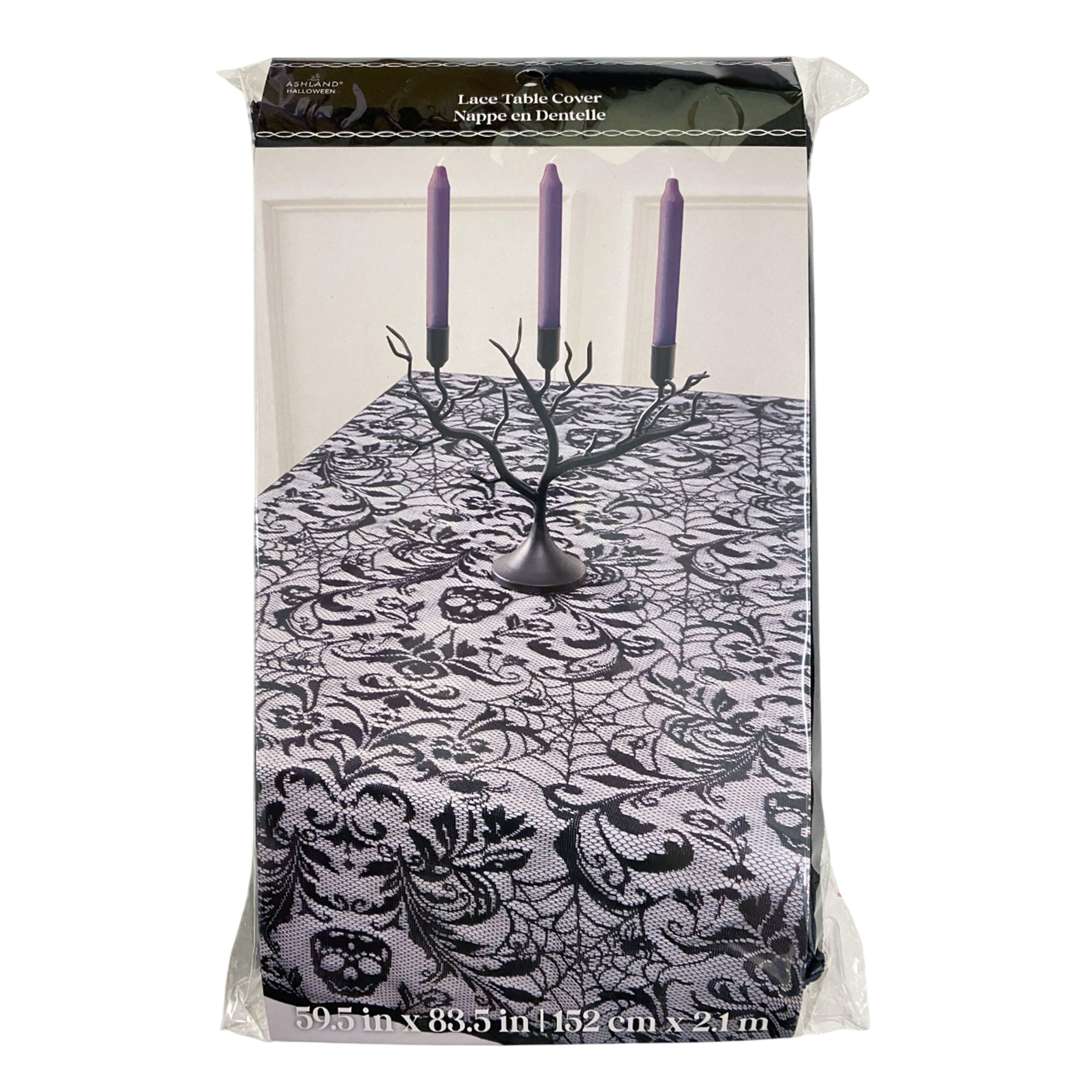 83.5&#x22; Black Skull Damask Lace Table Cover by Ashland&#xAE;
